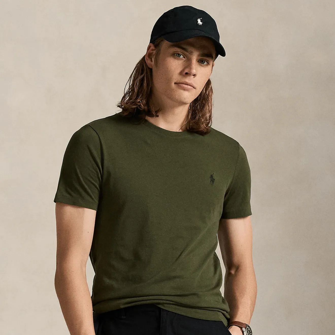 Polo Ralph Lauren Custom Slim Fit T-Shirt Company Olive OdorResistant Simple Look
