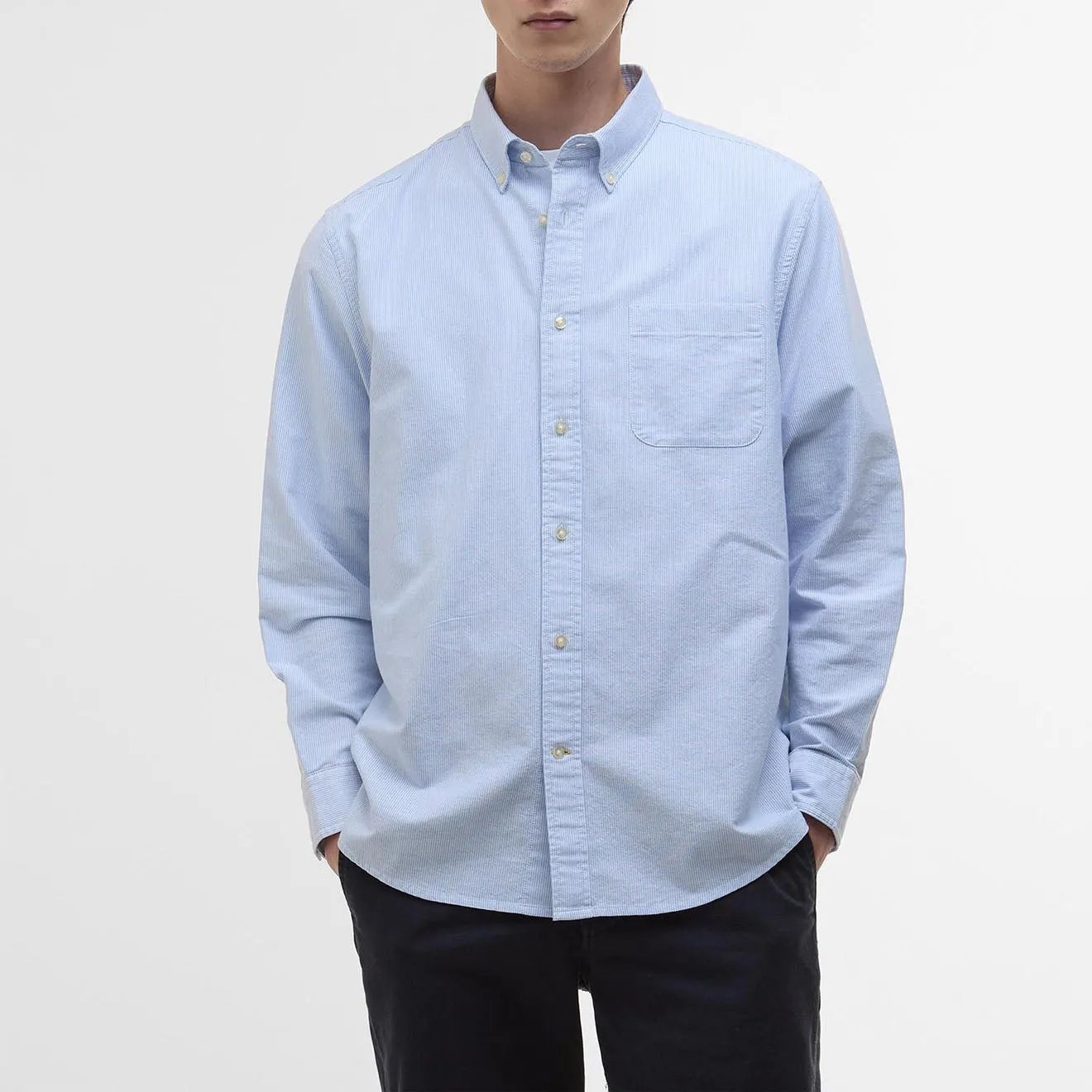 Fast Drying Barbour Striped Dunand Fit Oxford Shirt Sky Blue
