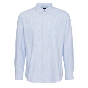 Barbour Striped Dunand Fit Oxford Shirt Sky Blue Sleek Silhouette V-Neck