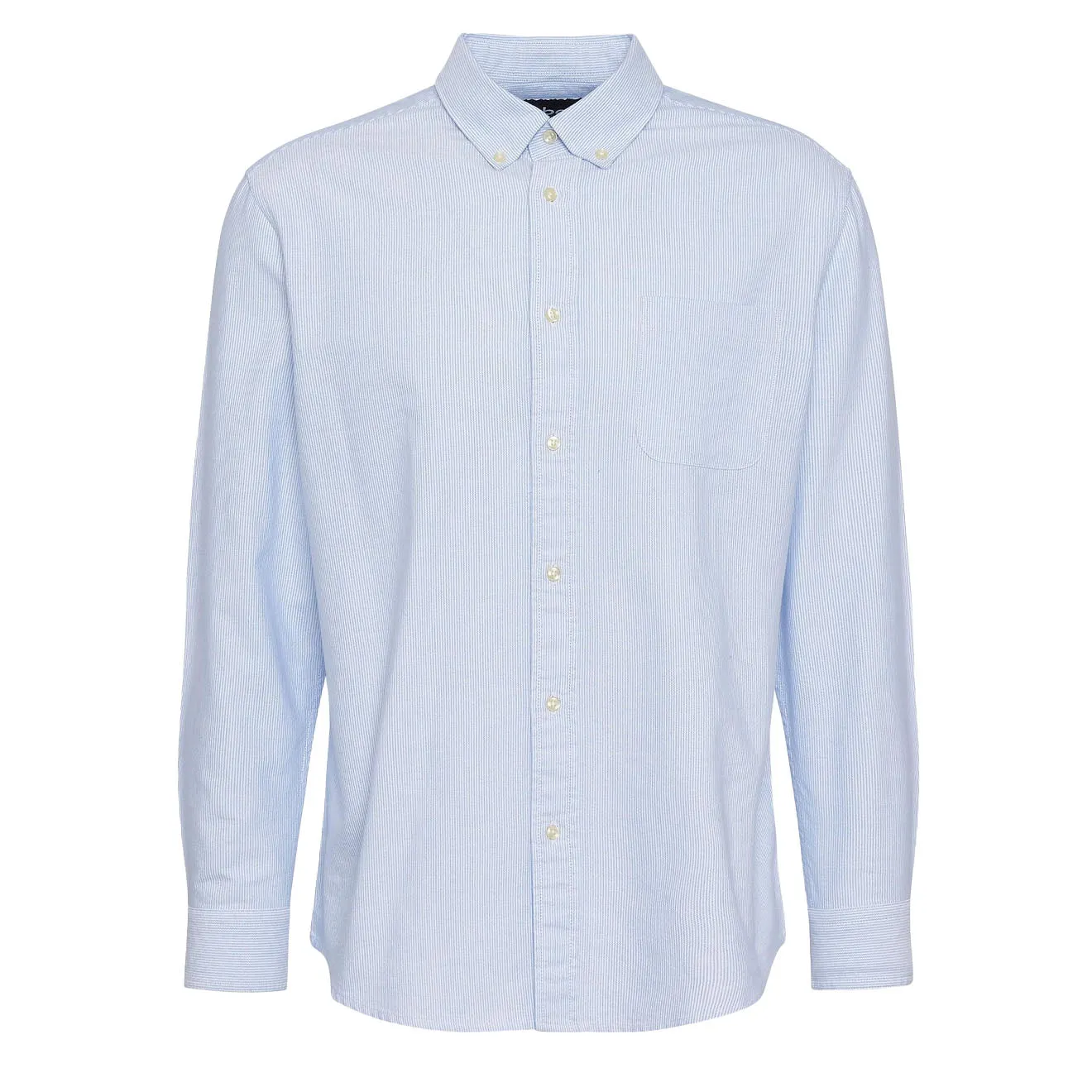 Barbour Striped Dunand Fit Oxford Shirt Sky Blue Sleek Silhouette V-Neck