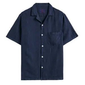 Light Option Portuguese Flannel Linen Camp Collar S/S shirt Navy