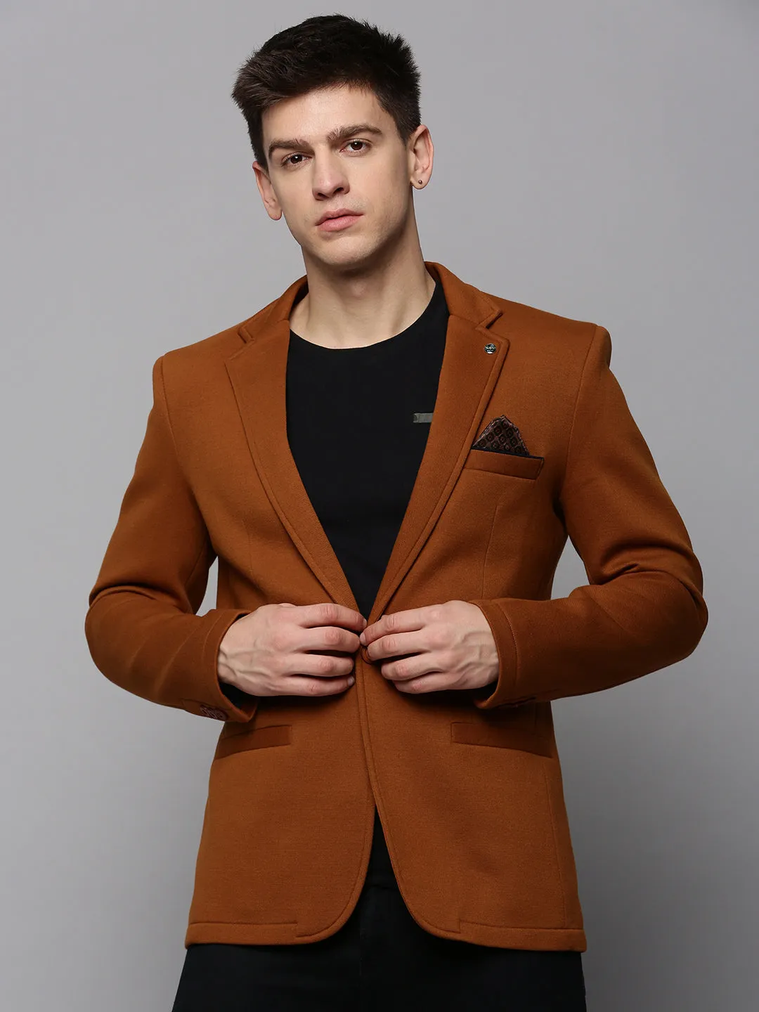Four Way Stretch Layer Friendly Shape Men's Tan Single-Breasted Casual Blazers