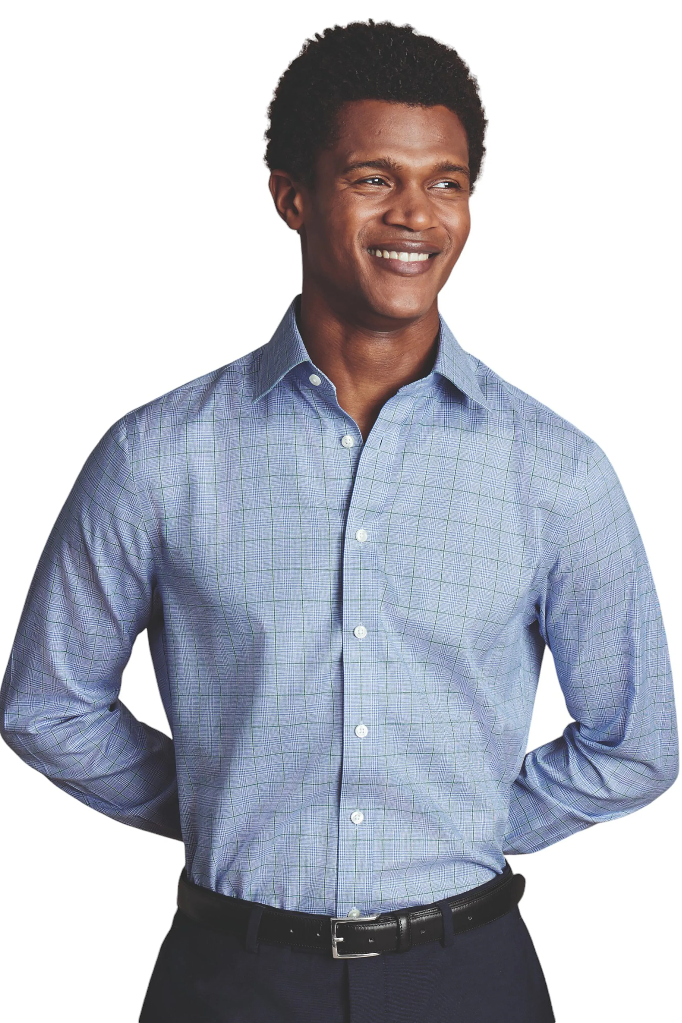 Charles Tyrwhitt Men's Prince Of Wales Check Non-Iron Twill Slim Fit Shirt Double Cuff Year-Round Favorite adult clothing