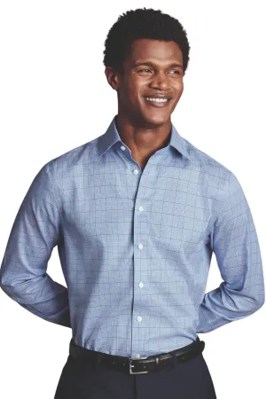 Charles Tyrwhitt Men's Prince Of Wales Check Non-Iron Twill Slim Fit Shirt Double Cuff Monochrome Palette Winter Layering