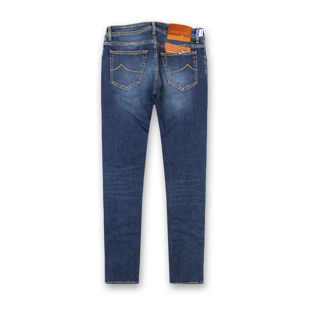 Jacob Cohen - M07 Nick Super Slim Blue Jeans with Orange Badge Weekend Vibes Premium Quality