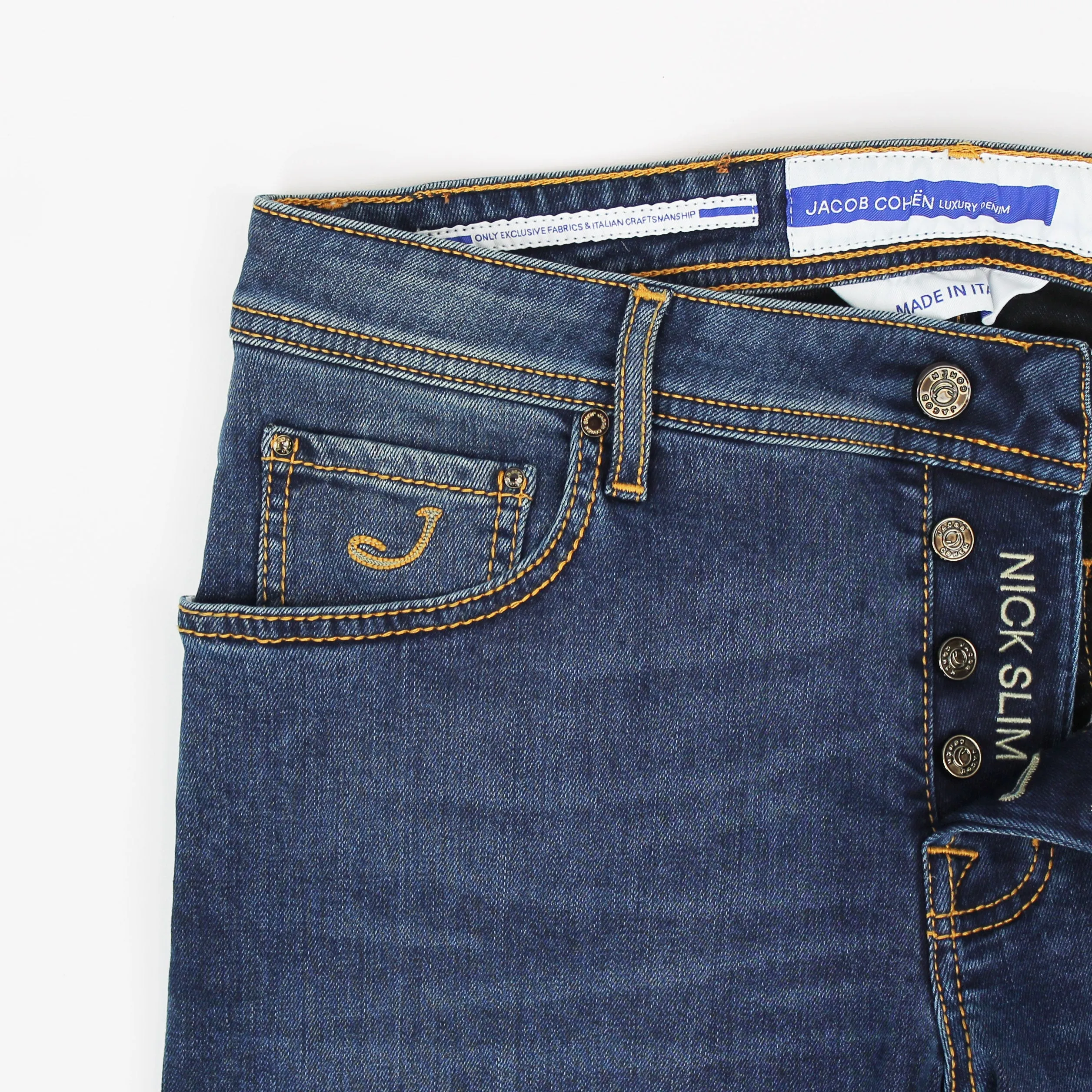 Mid Rise Cool Weather Jacob Cohen - M07 Nick Super Slim Blue Jeans with Orange Badge