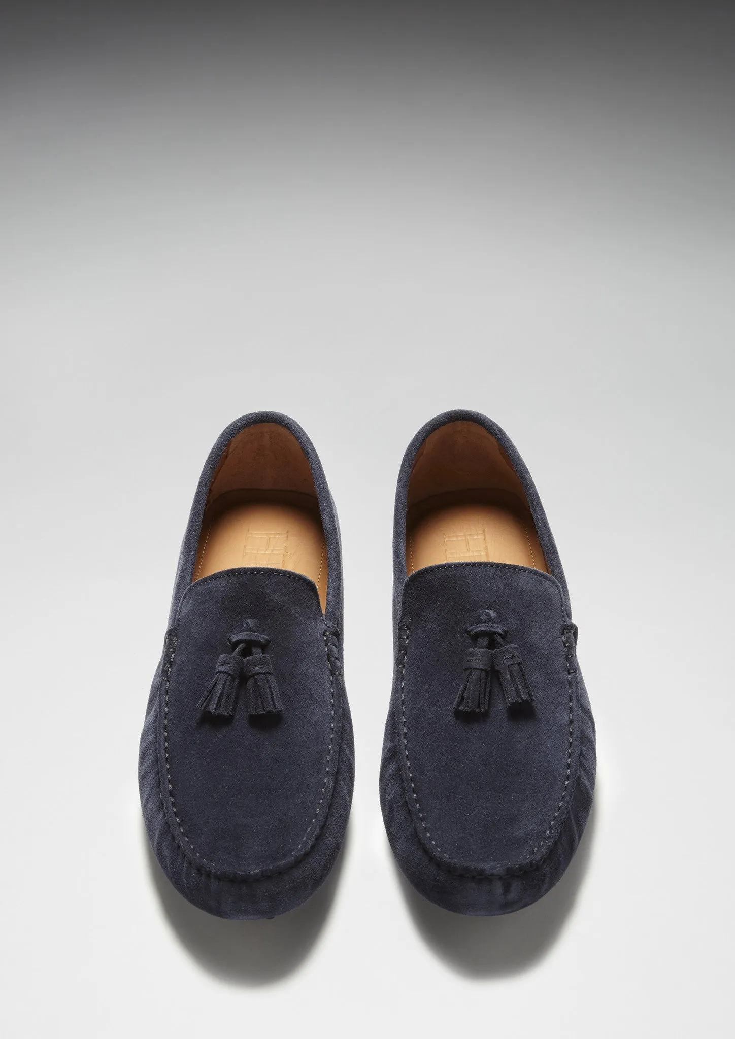 Tasselled Driving Loafers, navy blue suede Versatile Walk.