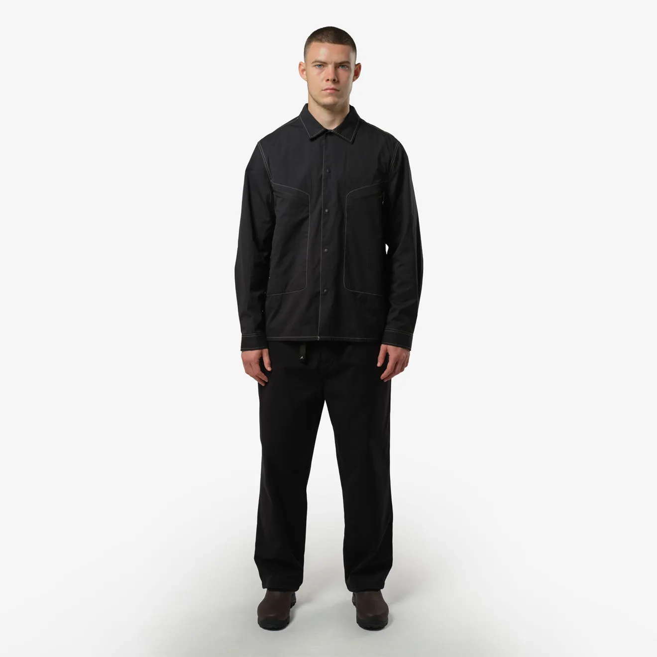 Simple Style Hidden Button Placket Purple Mountain Observatory L/S Trail Shirt Overshirt Black