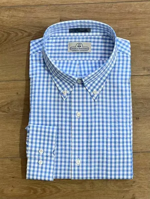 Flex Fit Collar Men's All Cotton Seersucker Shirt In Blue