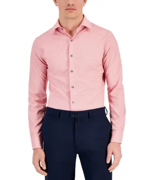 Winter Layering Rooftop Bar Alfani Dress Shirt Men's  Pink Medallion Stretch Slim Fit FTS289
