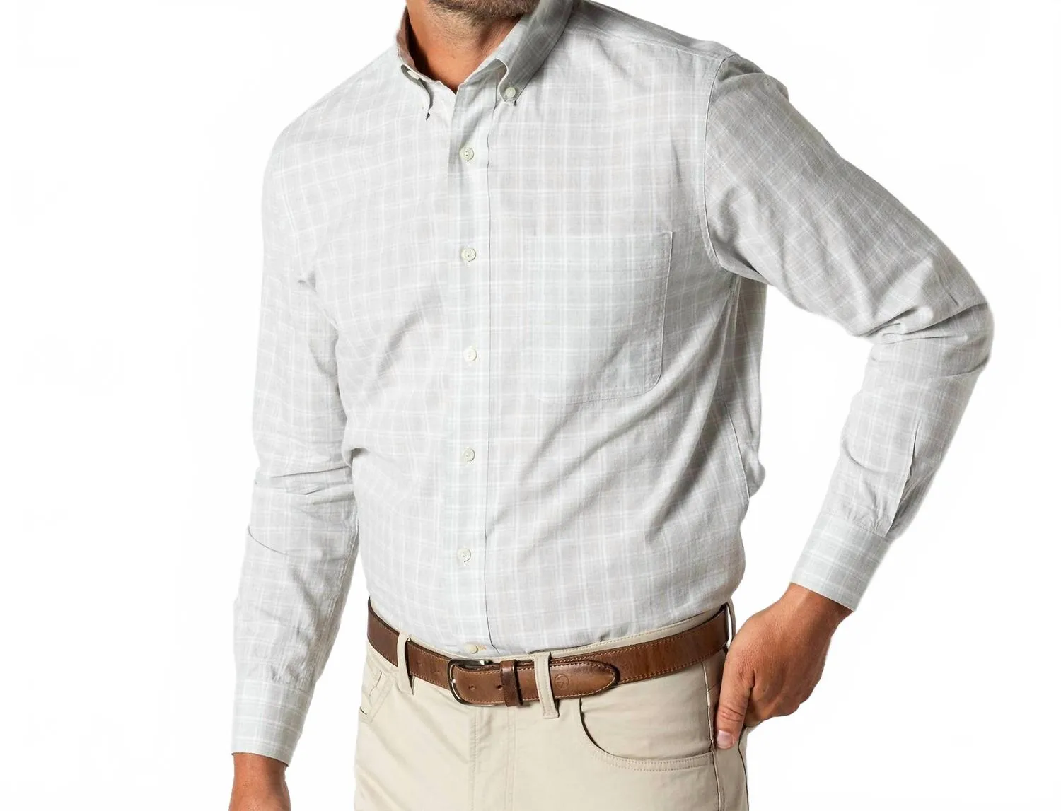 Cotton Slub Sport Short Thorton Plaid Shirt In Shadow Green Animal Print