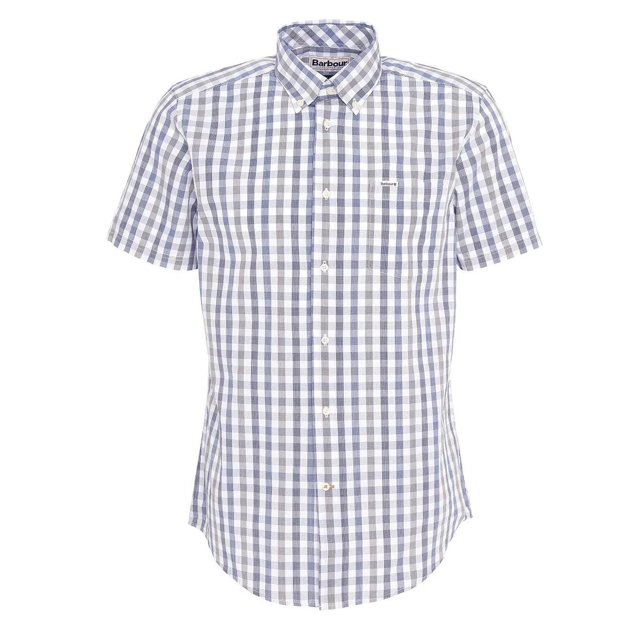 Barbour Longstone Short Sleeve Tailored Shirt Olive Pre Shrunk Cotton Blend Denim Blend