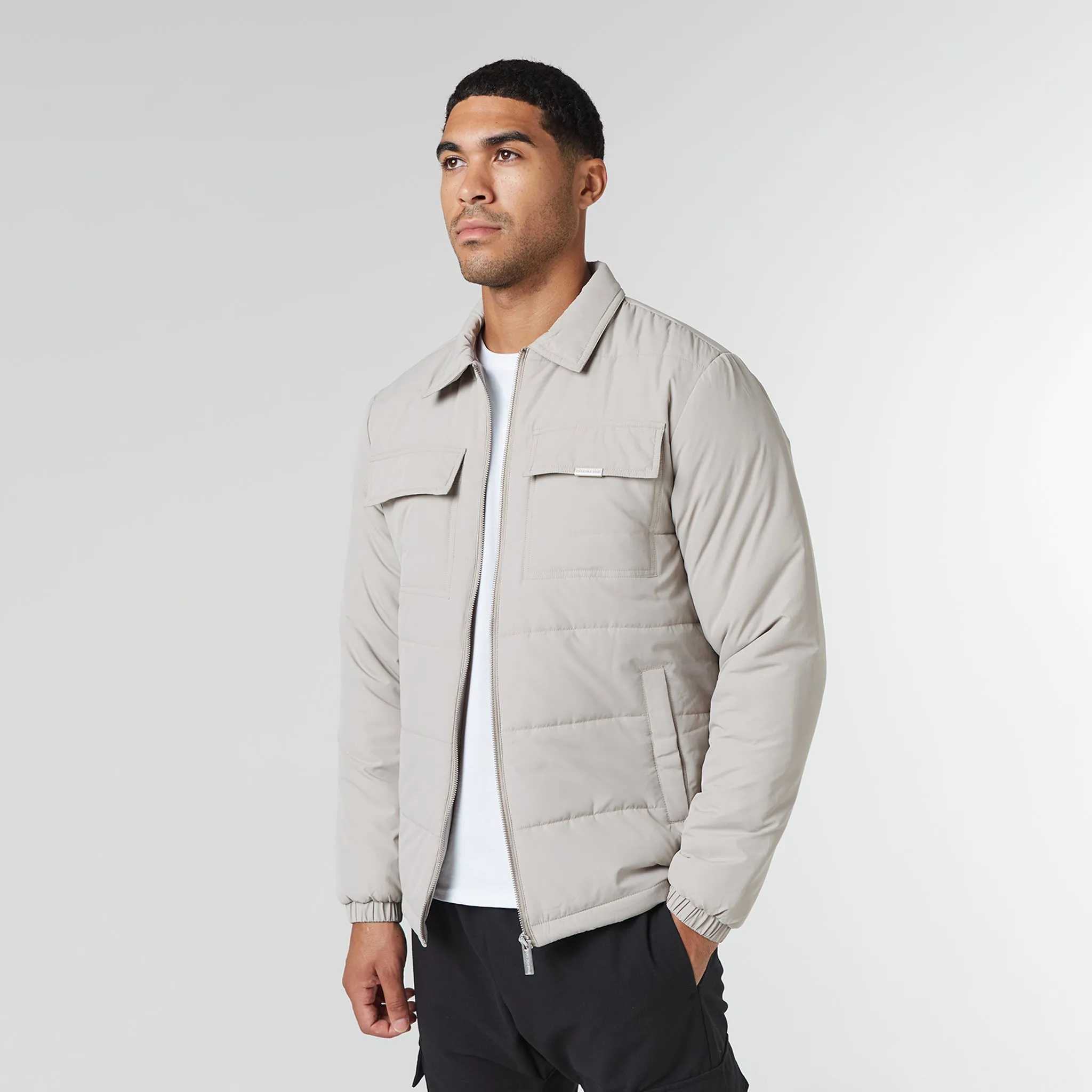 Quilted Overshirt Jacket | Stone Durable Fabric Organic Cotton Blend