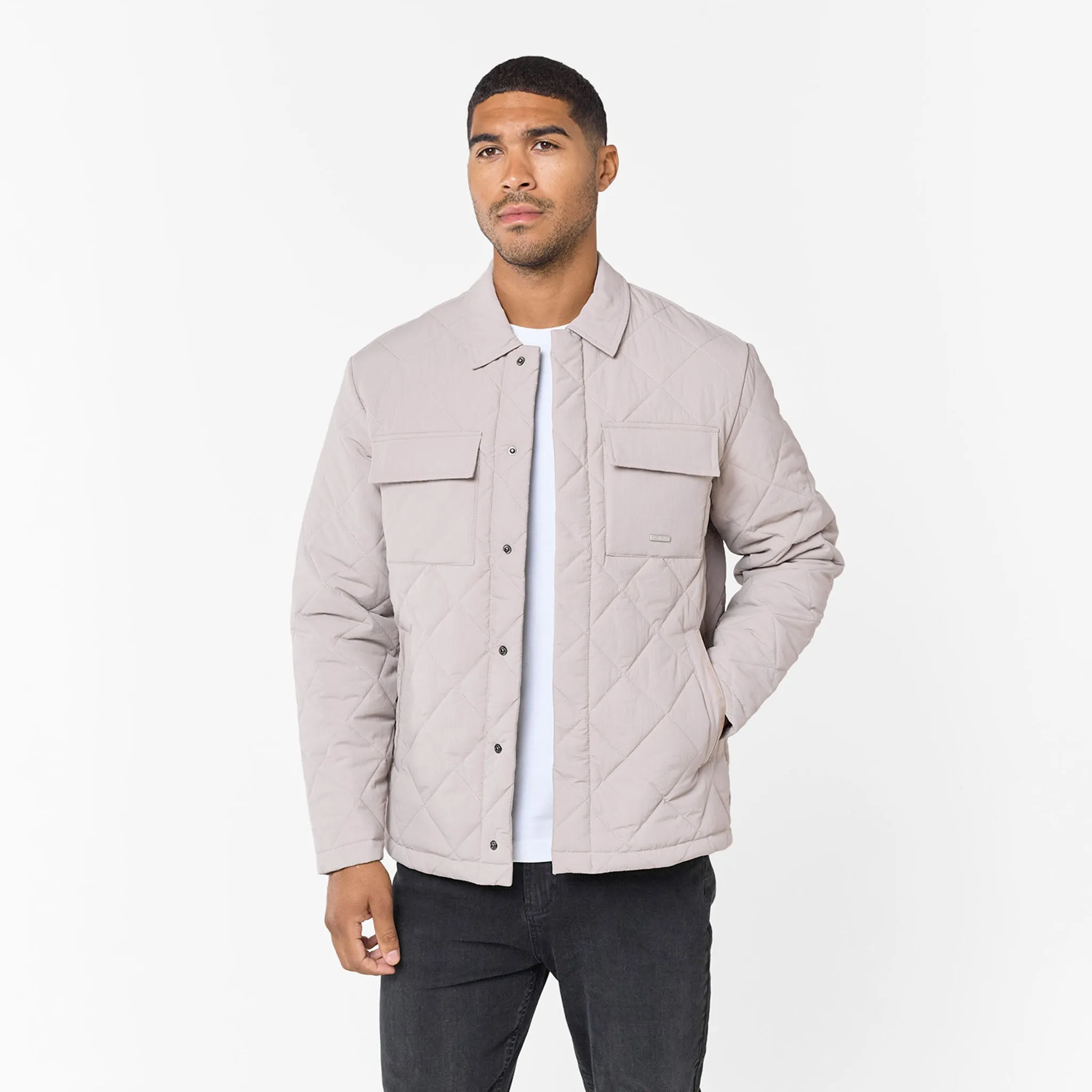 Minimalist Design Sealed Seam Construction Quilted Overshirt Jacket | Stone
