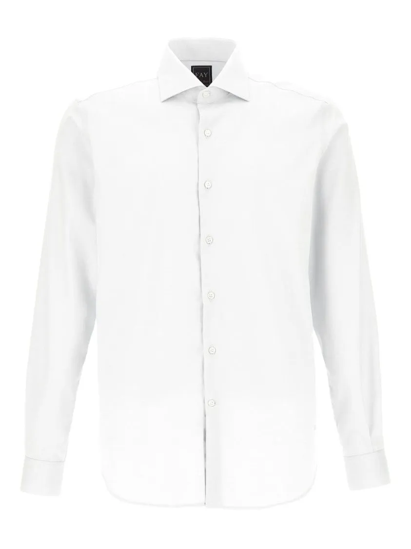 Classic White Long-Sleeved Shirt With Structured Collar Water Repellent Finish Flexible Movement