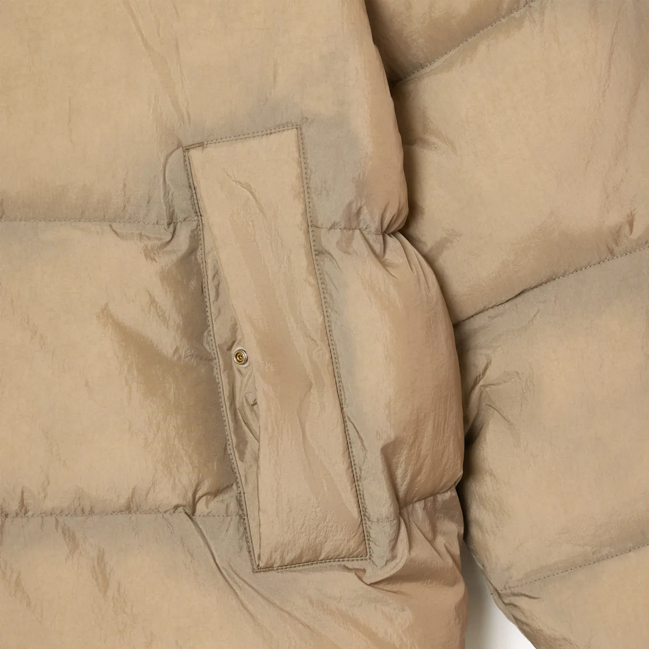 Lacoste Short Showerproof Puffer Jacket Khaki Green Adjustable Hood