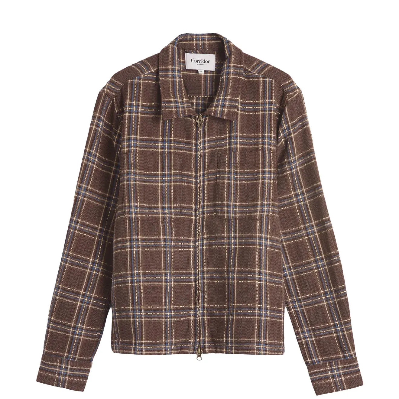 High-Quality Material Moisture Wicking Material Corridor Venice Plaid Zip Shirt Brown