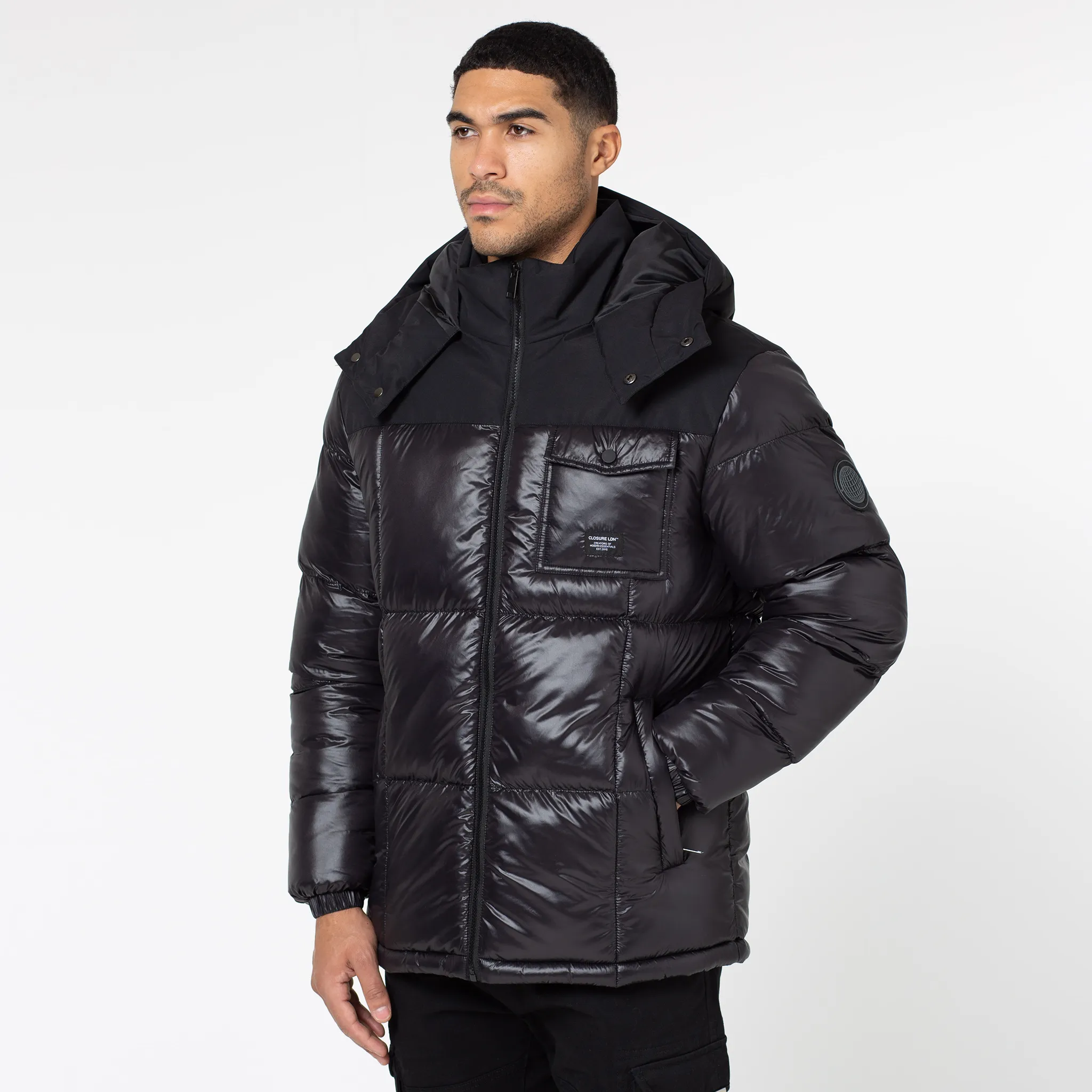 Pocket Puffer Jacket | Black Shine Luxury Appeal