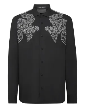 Hidden Button Placket Shirt Sugar Daddy Cut Long-Sleeve Dragon