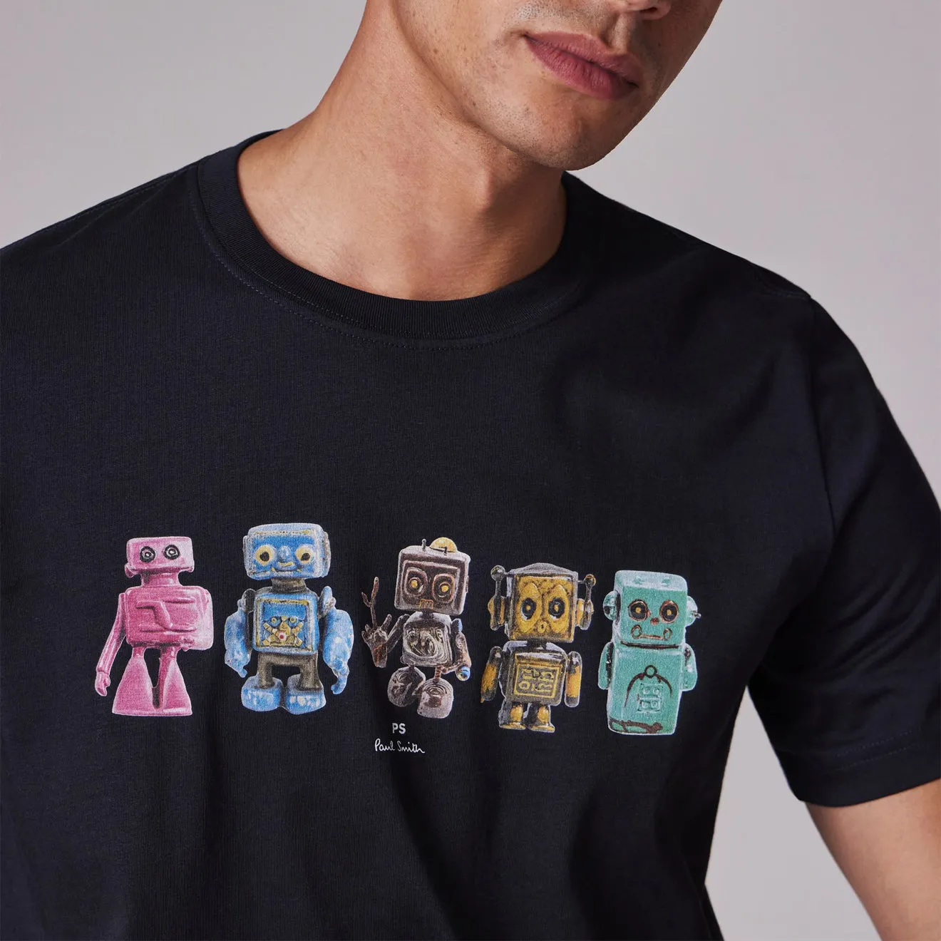 Non Irritating Seams Roomy Waist Paul Smith 'Robots' T-Shirt Navy Blue