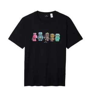 Paul Smith 'Robots' T-Shirt Navy Blue Raw Edge Hem No-Fuss Design