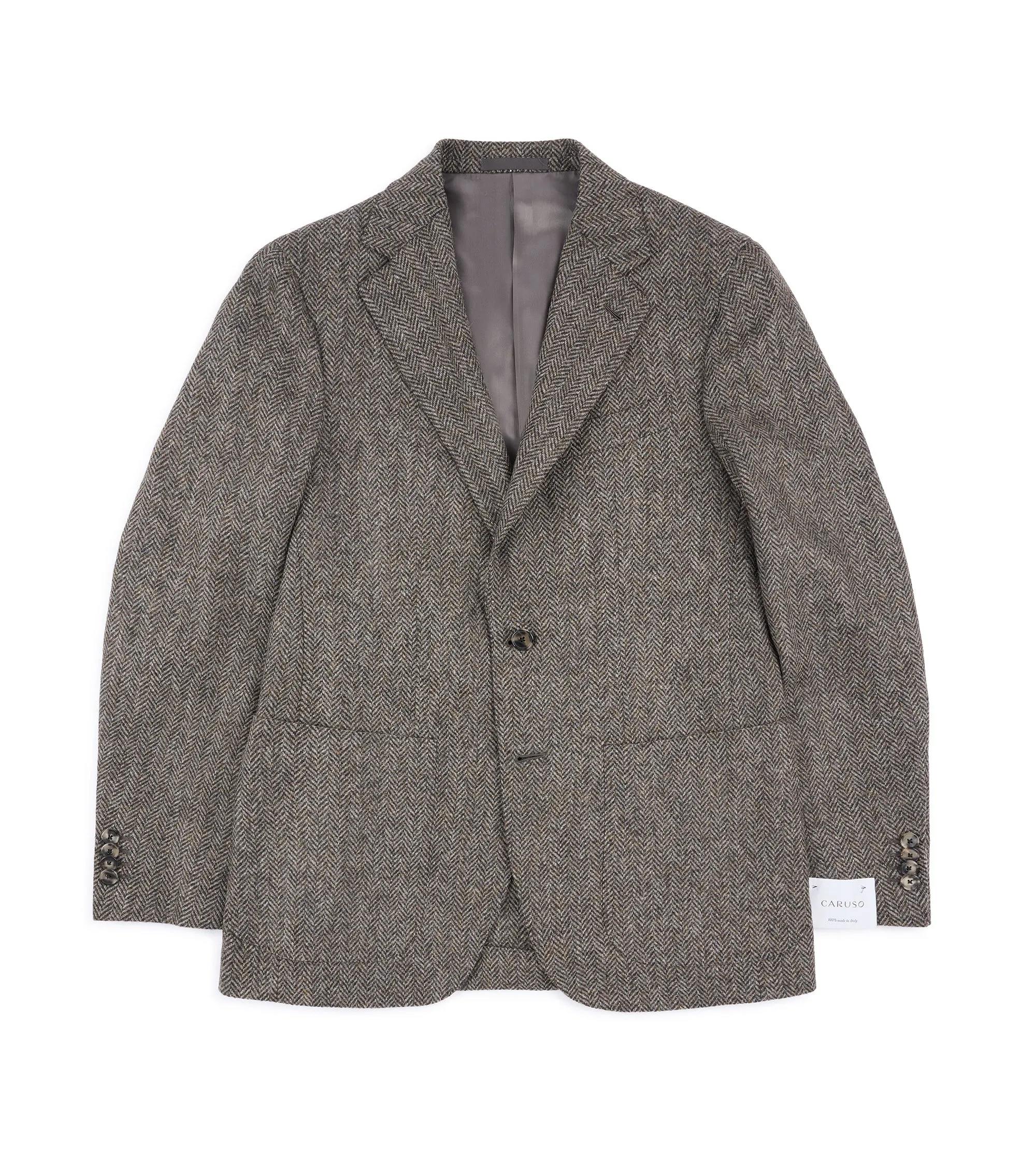 Caruso Aida Wool Herringbone Jacket: Biscuit Multi Pocket Layout InterchangeableLining