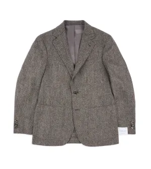 Caruso Aida Wool Herringbone Jacket: Biscuit Multi Pocket Layout InterchangeableLining