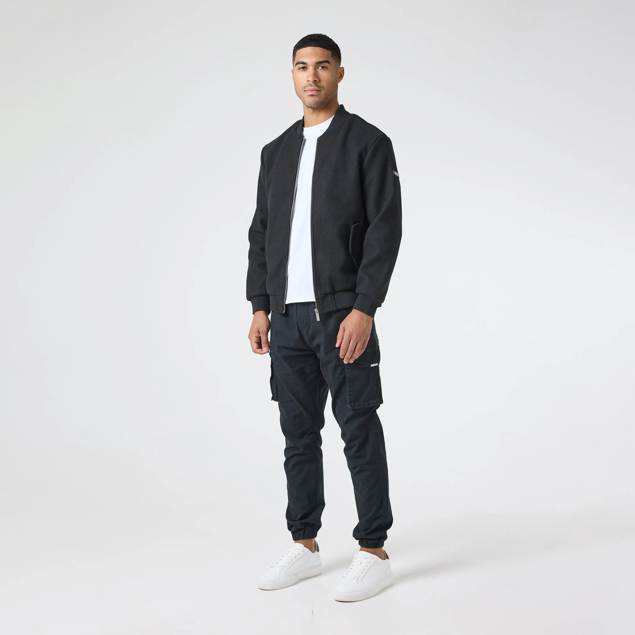 Faux Wool Smart Bomber | Black Water Repellent Finish