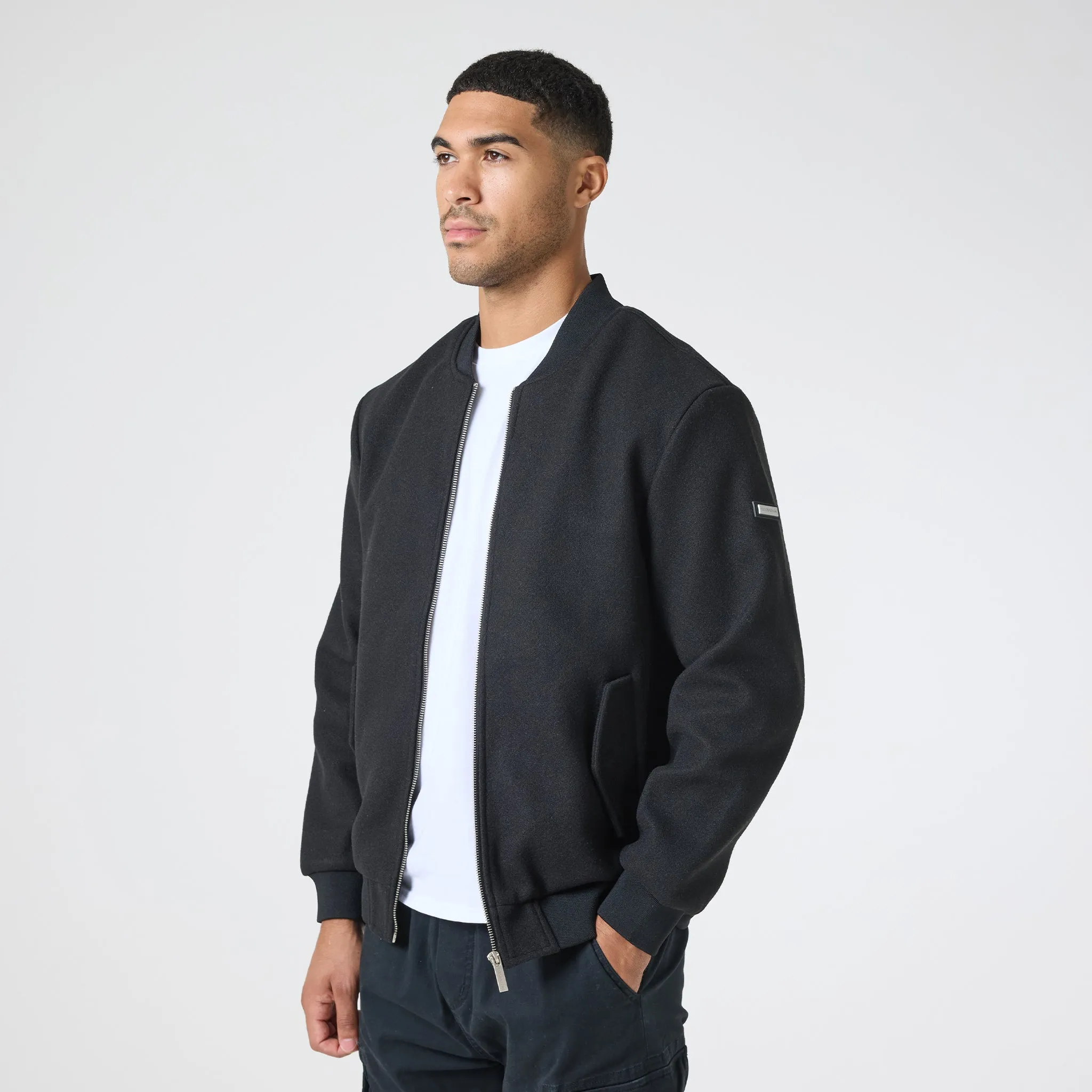 Sustainable Packaging Faux Wool Smart Bomber | Black