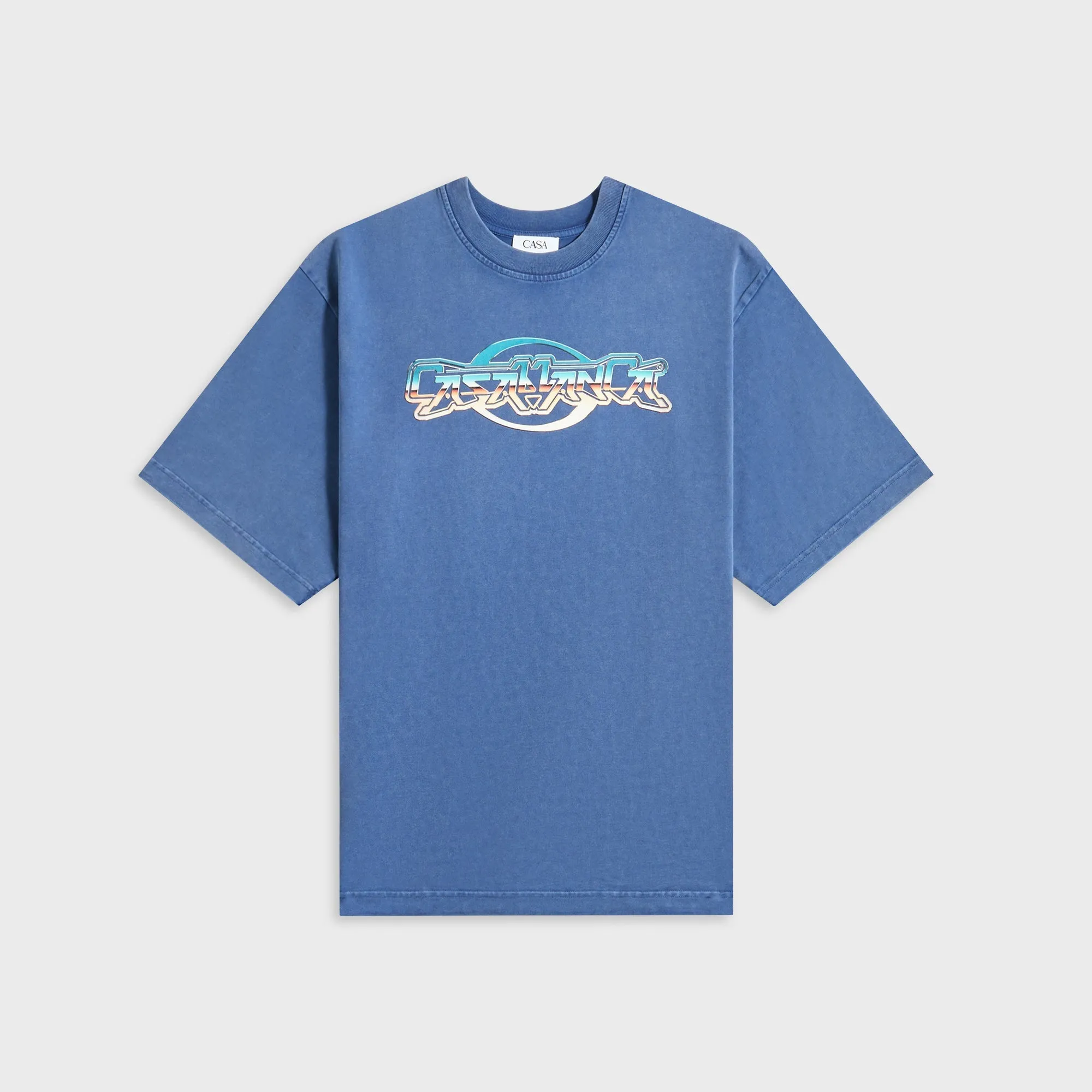 Moisture Wicking Technology Premium Cotton Blend Casablanca Chrome Text Printed Oversized Tee - Navy
