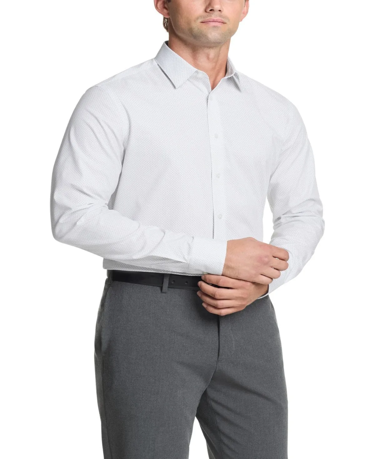 All-Occasion Wear Calvin Klein Dress Shirt Men's   Gray Stretch Button Front Formal UPS486