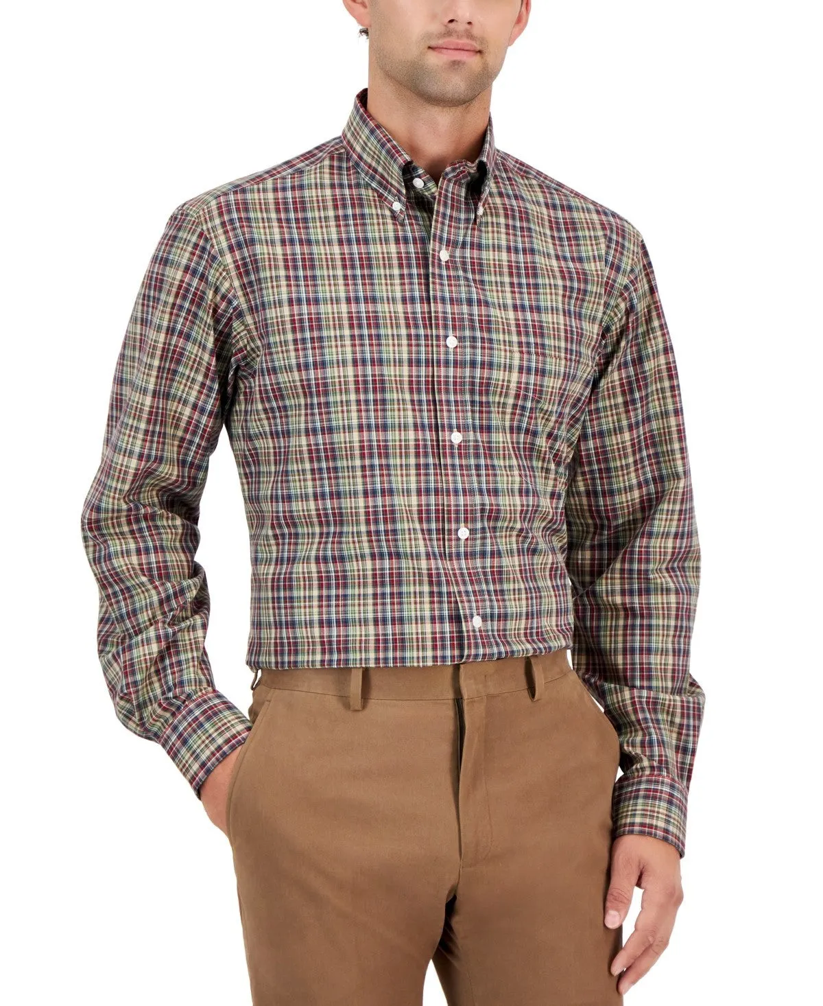 Club Room Dress Shirt Men Safari Biking Plaid Cotton Button Down FTS188 Compact Packing Soft touch finish