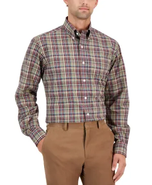 Club Room Dress Shirt Men Safari Biking Plaid Cotton Button Down FTS188 Compact Packing Soft touch finish