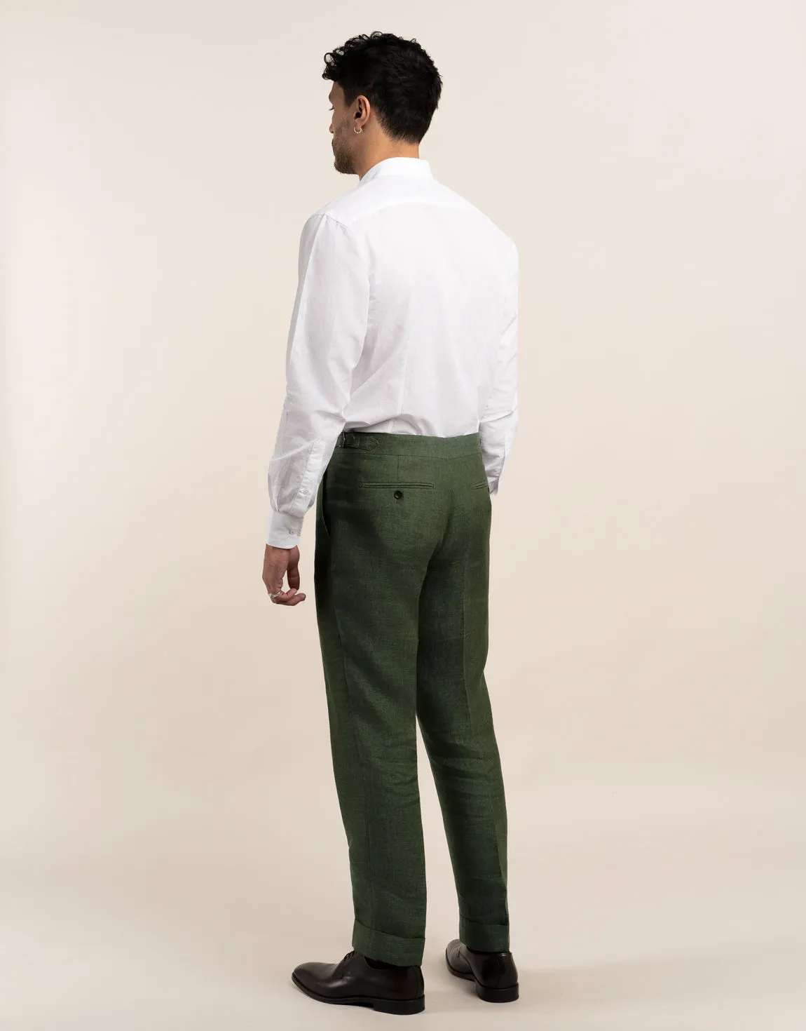 NonRestrictiveCut Evans Forest Green Linen Trouser