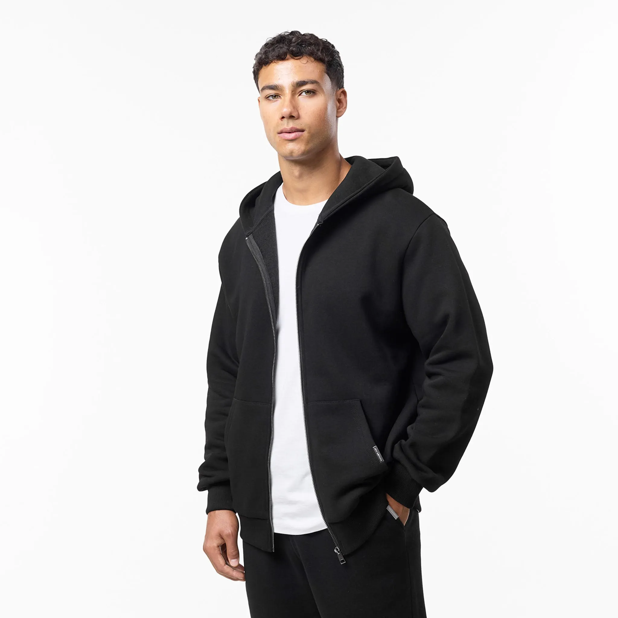Relaxed Full Zip Hoodie | Black right for spring