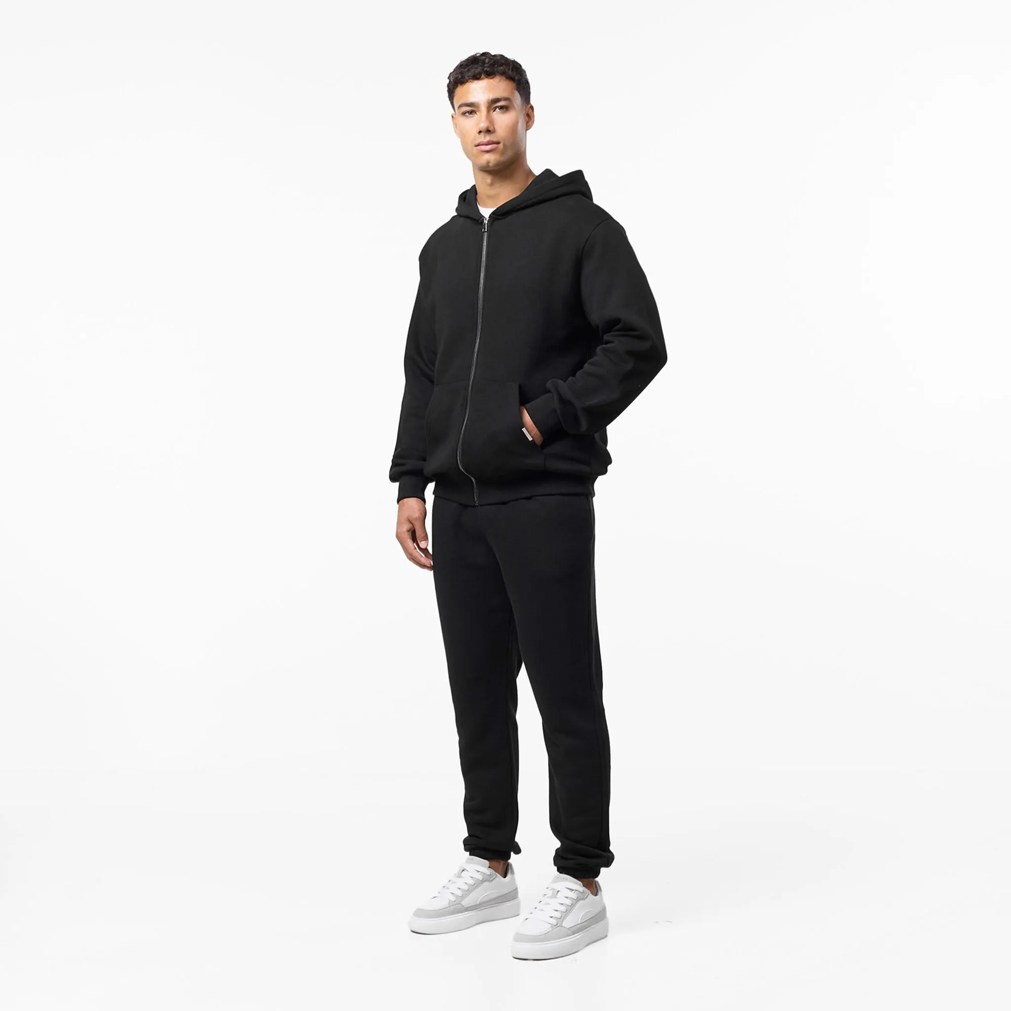 Trendy Design Relaxed Full Zip Hoodie | Black