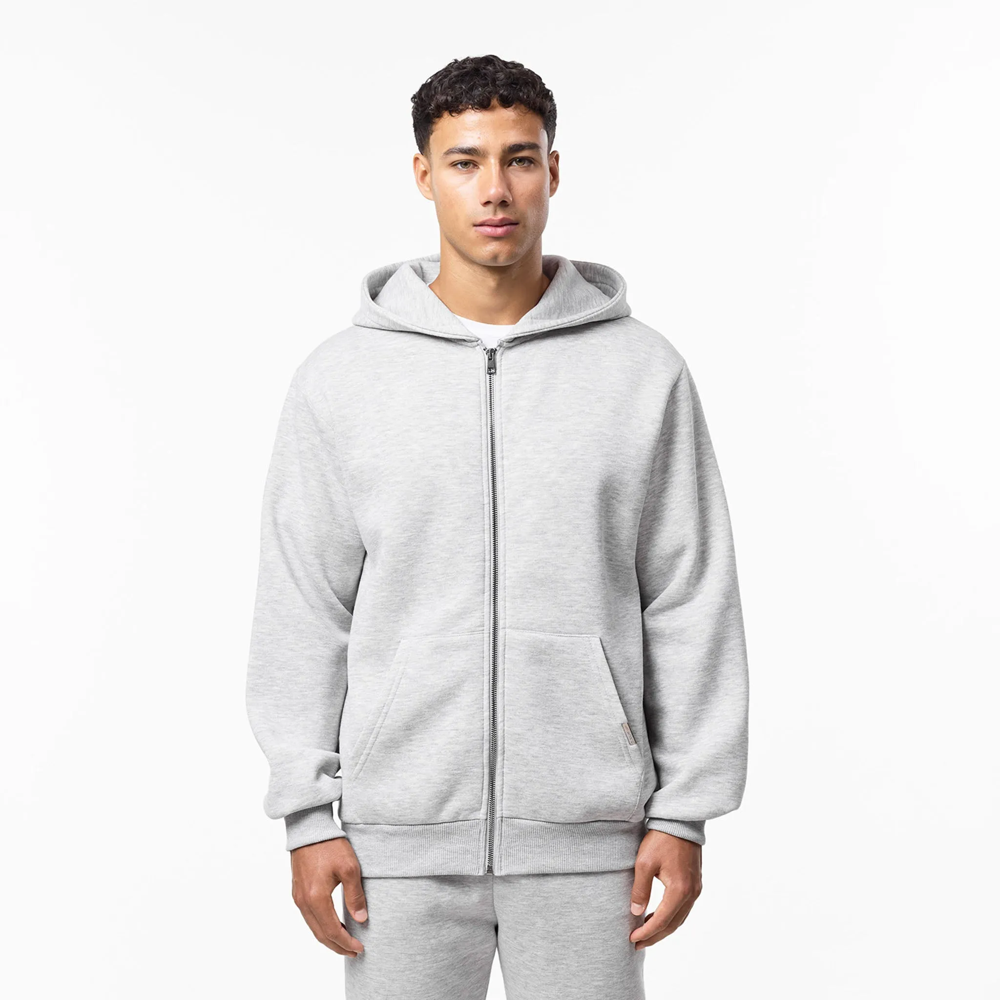 Relaxed Full Zip Hoodie | Grey Marl Comfy Apparel Sporty Style