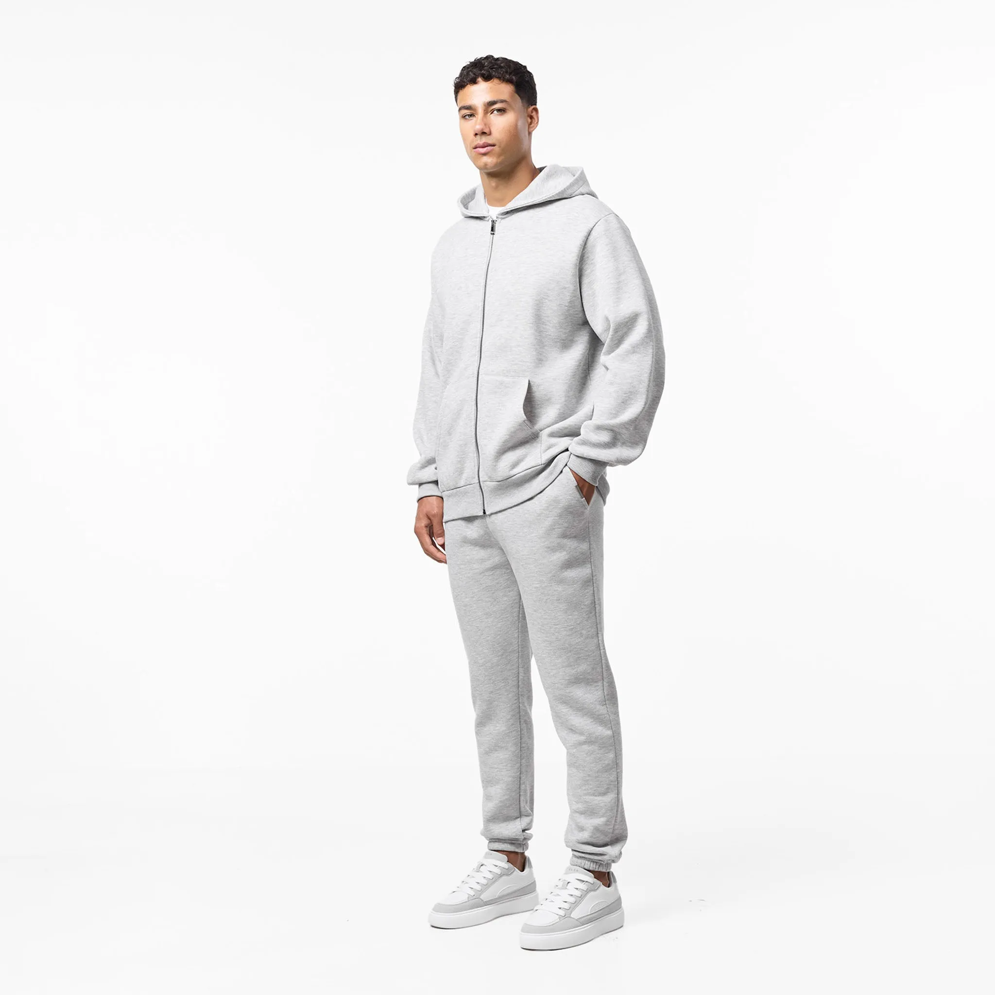 Relaxed Full Zip Hoodie | Grey Marl surfing suitable Brunch Style