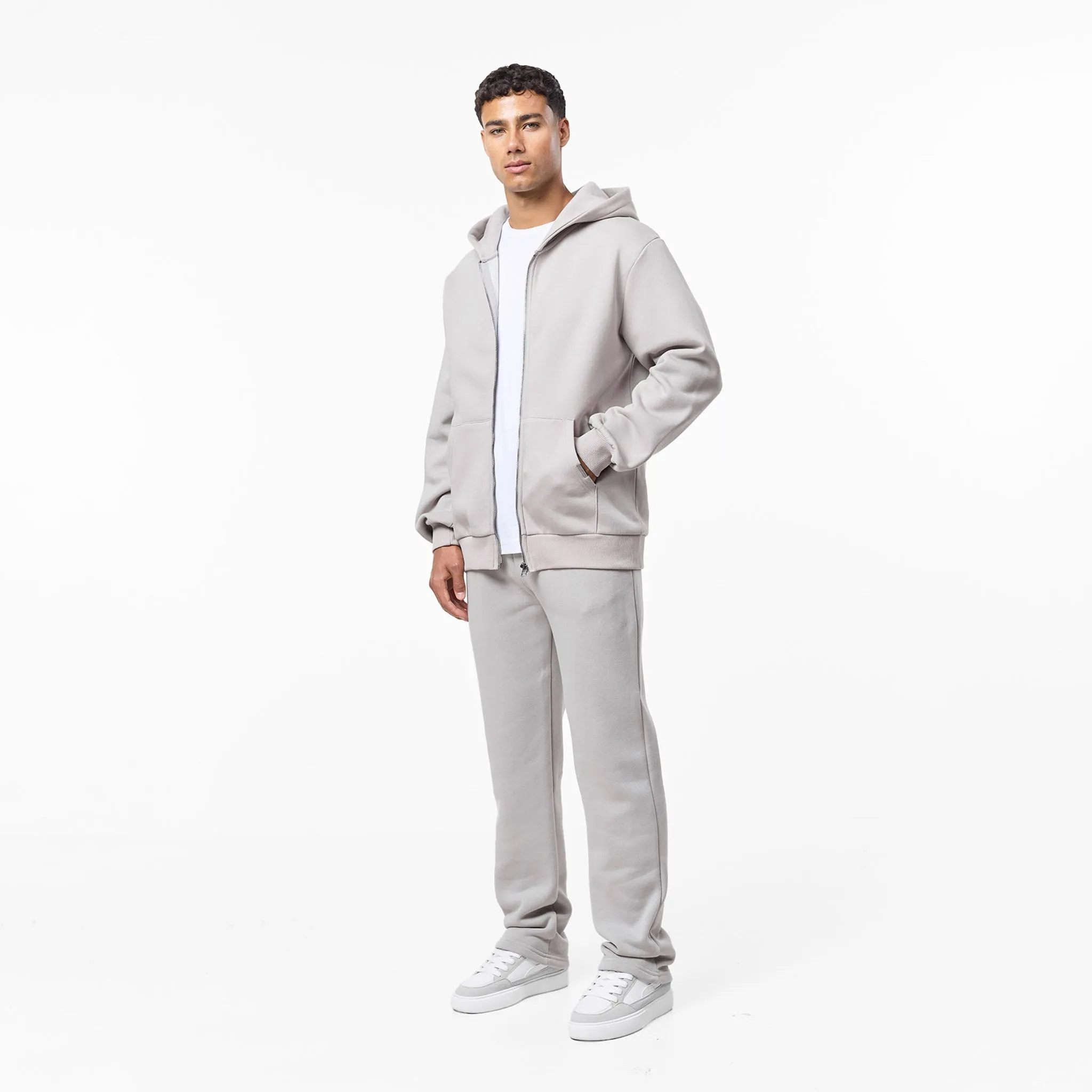 Polyester Hiking Suitable Relaxed Full Zip Hoodie | Stone