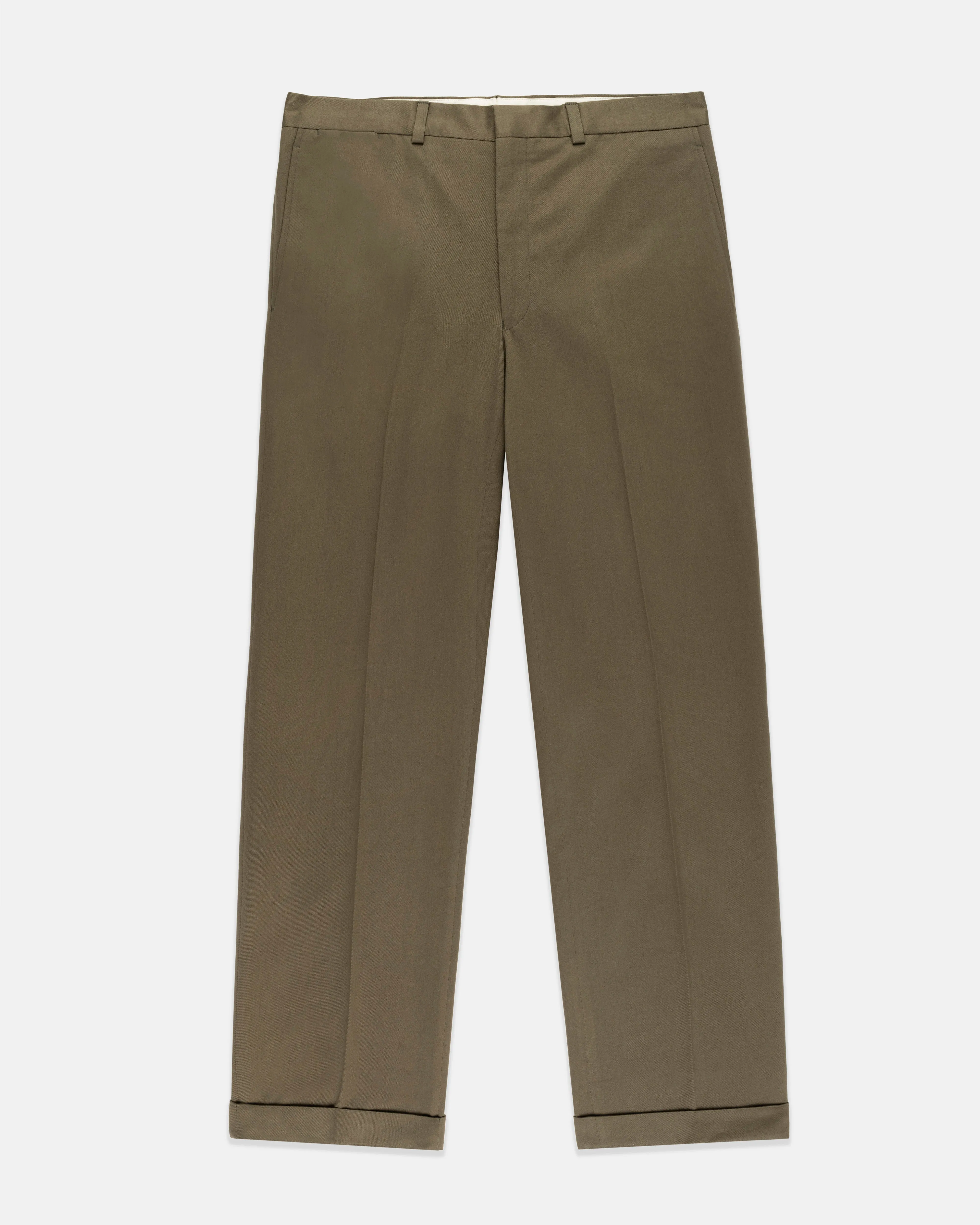 Made-in-Canada Olive Cotton Drill Cloth Trousers Slim Stretch