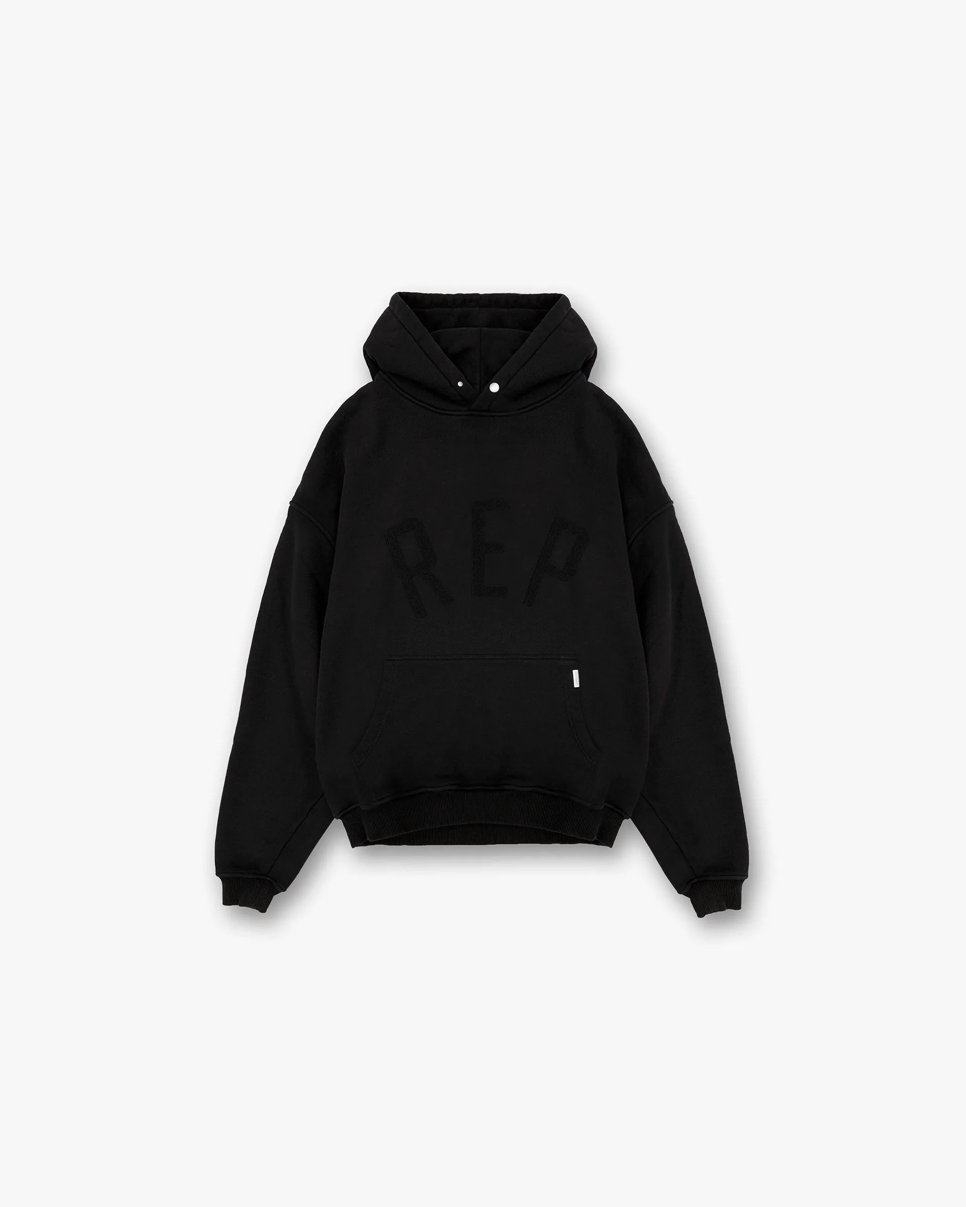 Tweed Rep Applique Hoodie - Off Black