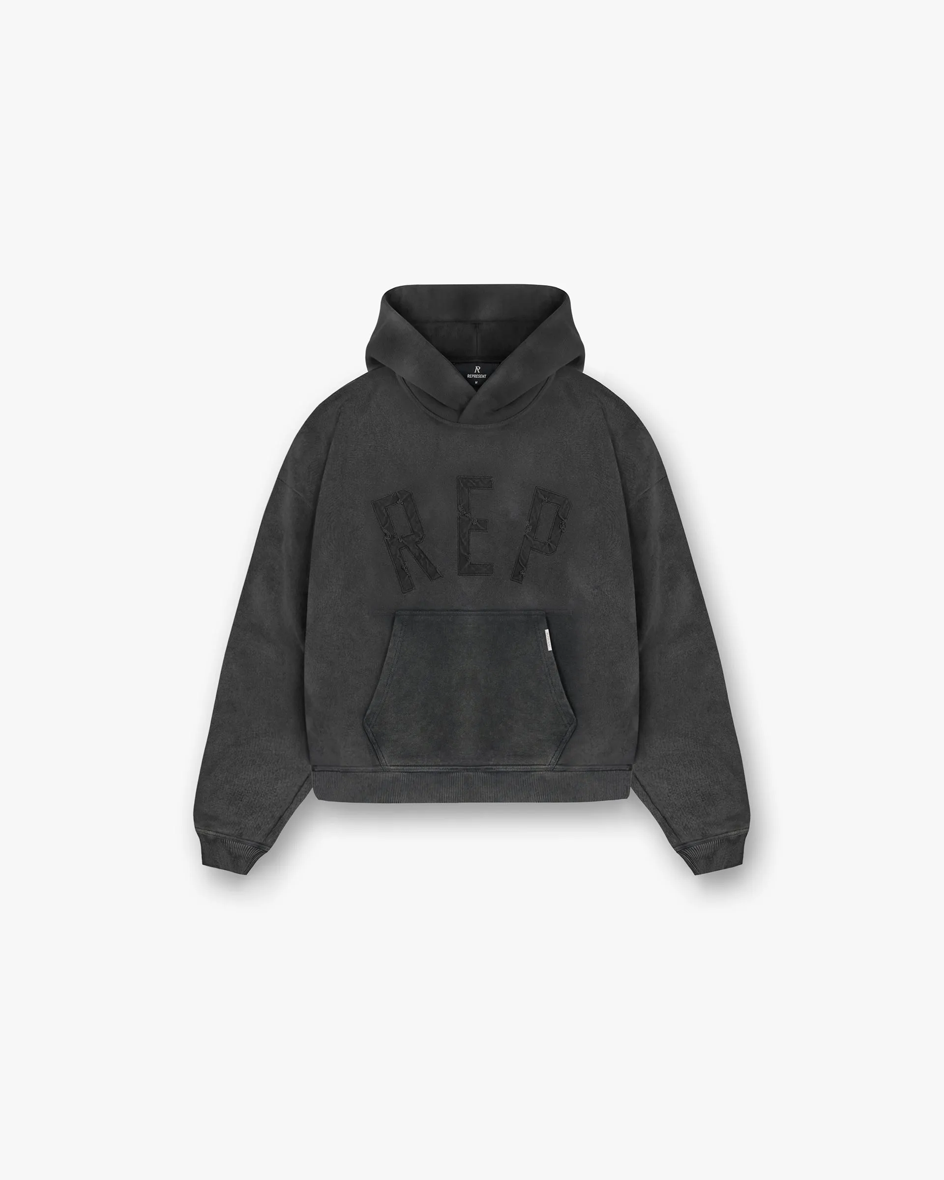Stretchy Suede Rep Applique Hoodie - Vintage Black