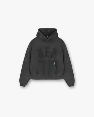 Stretchy Suede Rep Applique Hoodie - Vintage Black