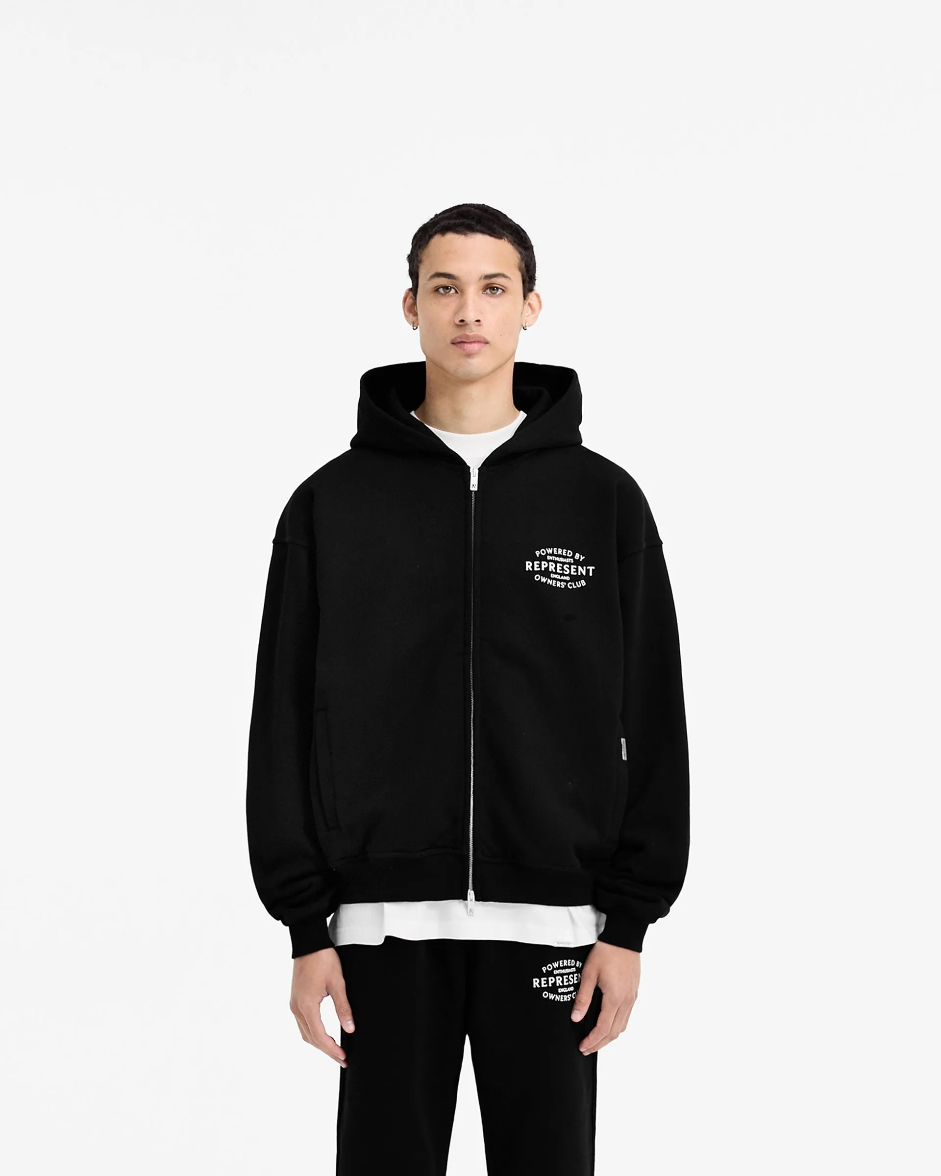 Represent Owners Club Stamp Zip Up Hoodie - Jet Black bag accents Weekend Active
