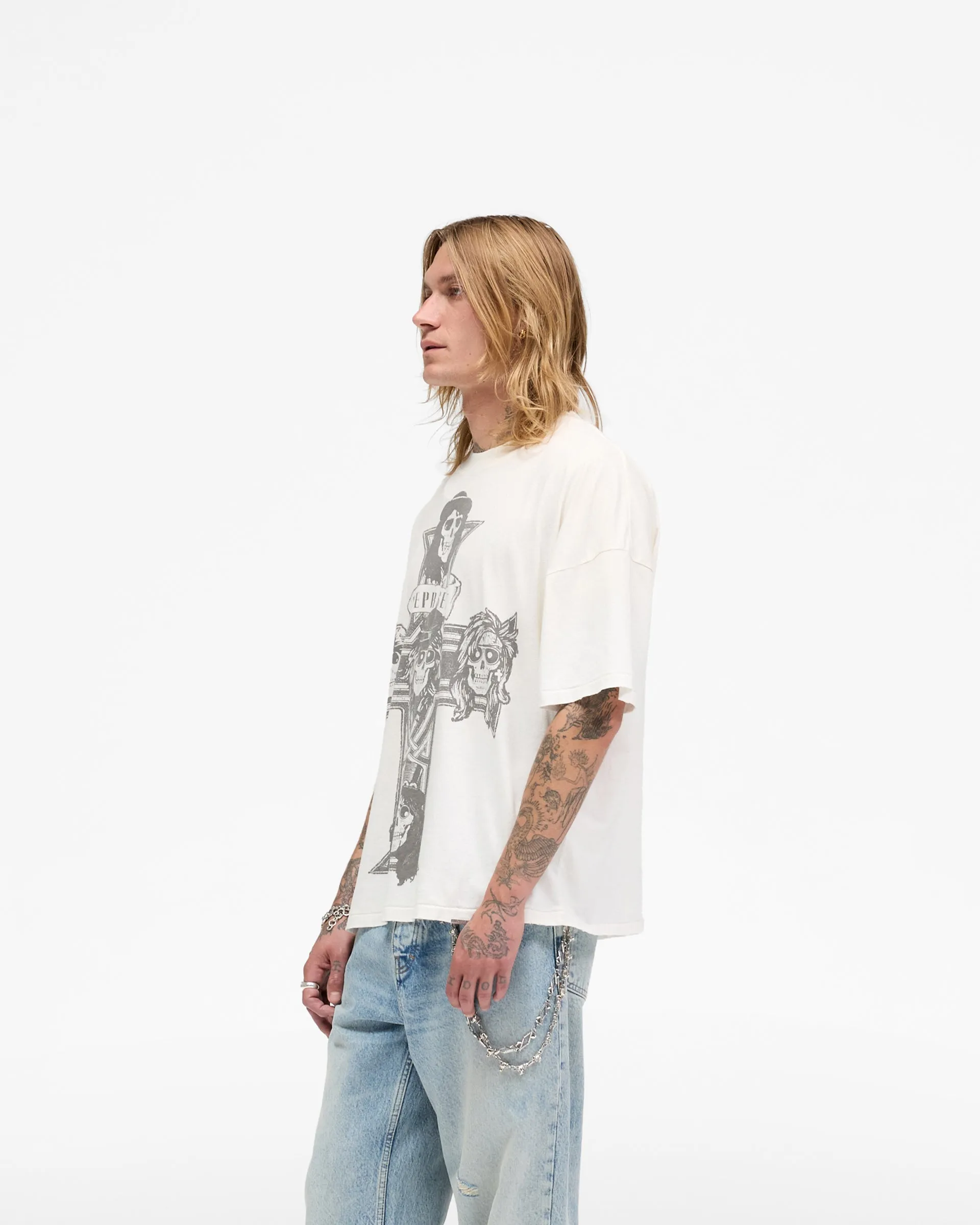 Represent X Guns N' Roses Cross T-Shirt - Washed Ecru Simple and Comfortable