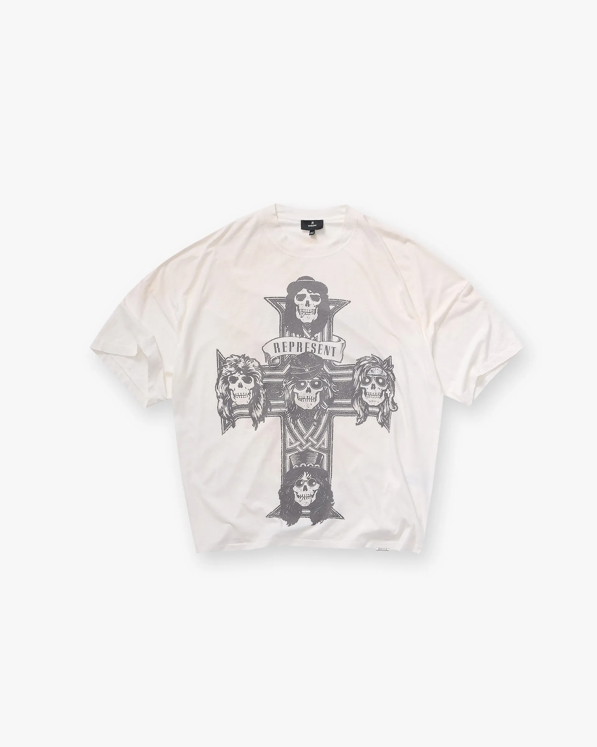 Weekend Essential Represent X Guns N' Roses Cross T-Shirt - Washed Ecru
