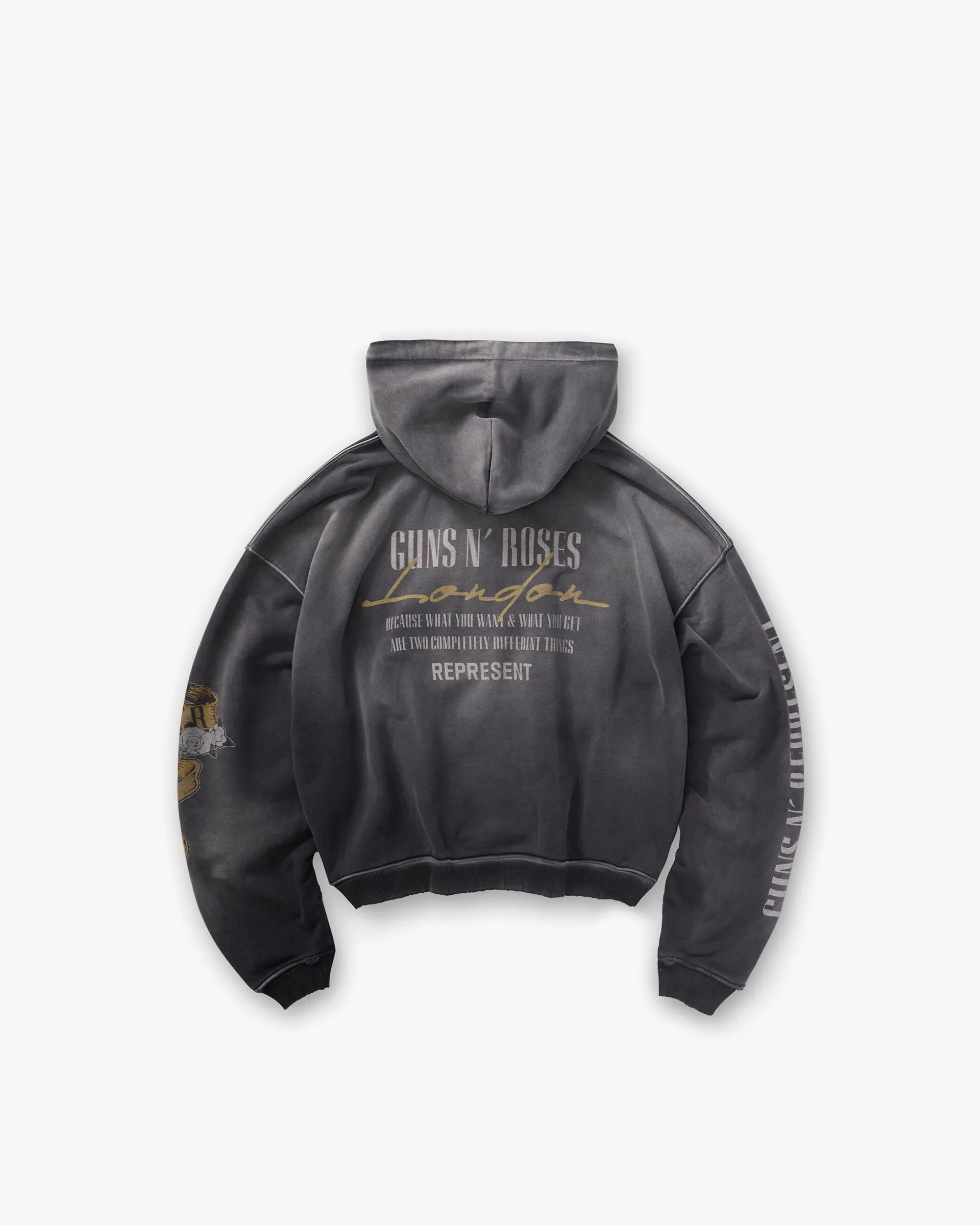 product formal casual harmony Poolside Relax Represent X Guns N' Roses Cross Zip Through Hoodie - Stained Black