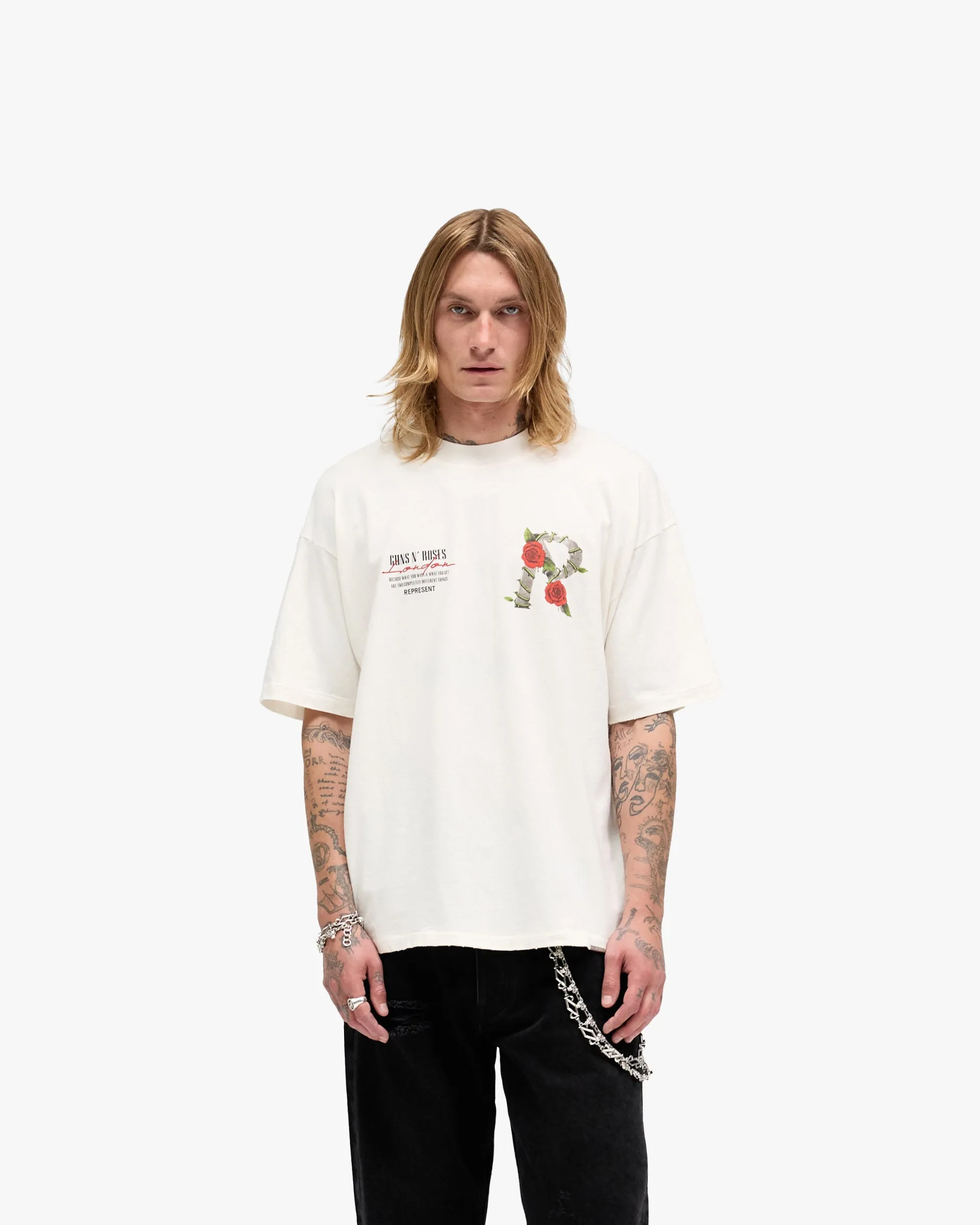 Fuzz Free Surface Soft Texture Represent X Guns N' Roses Tour T-Shirt - Flat White