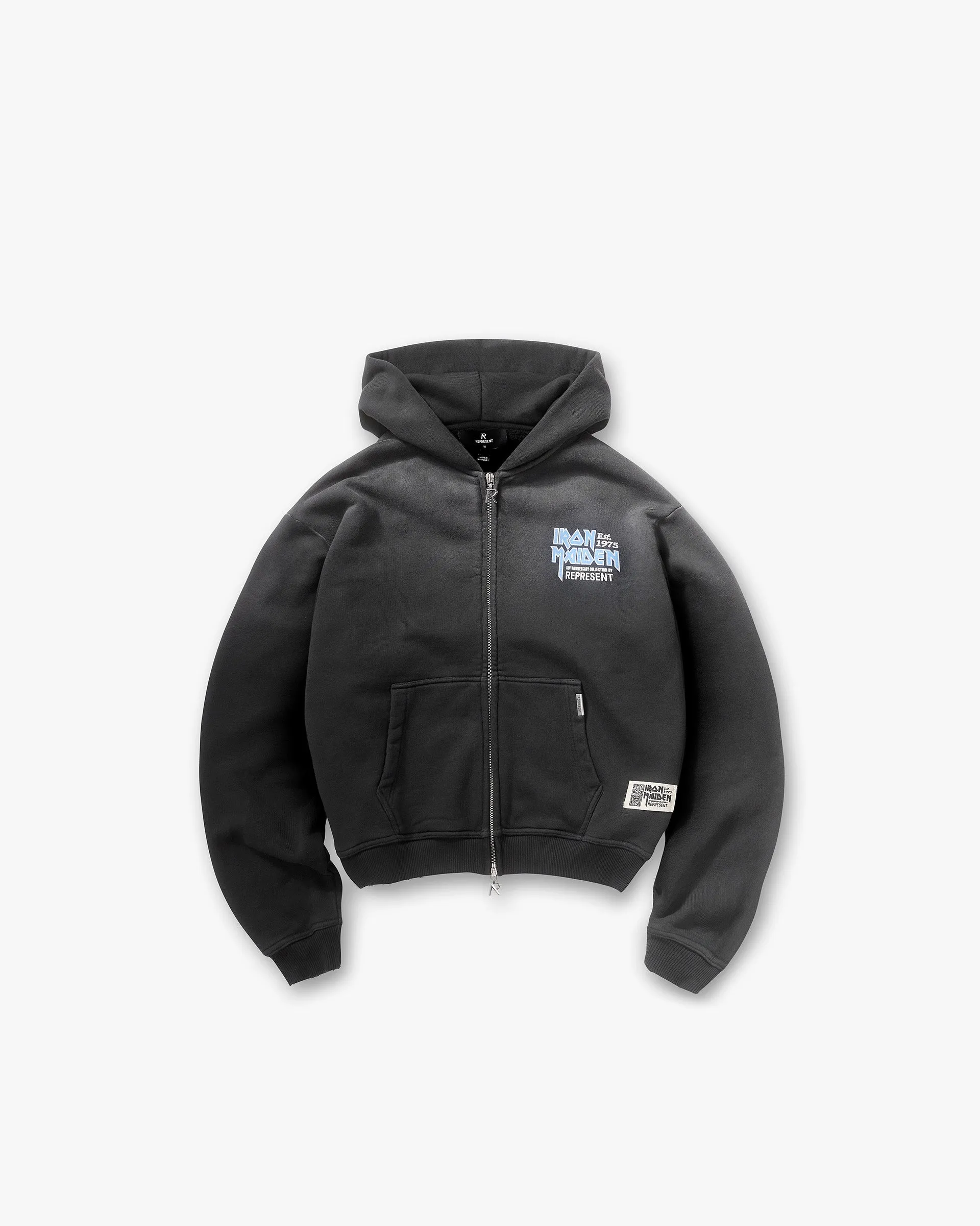 Represent X Iron Maiden Anniversary Zip Through Hoodie - Stained Black suitable for workouts
