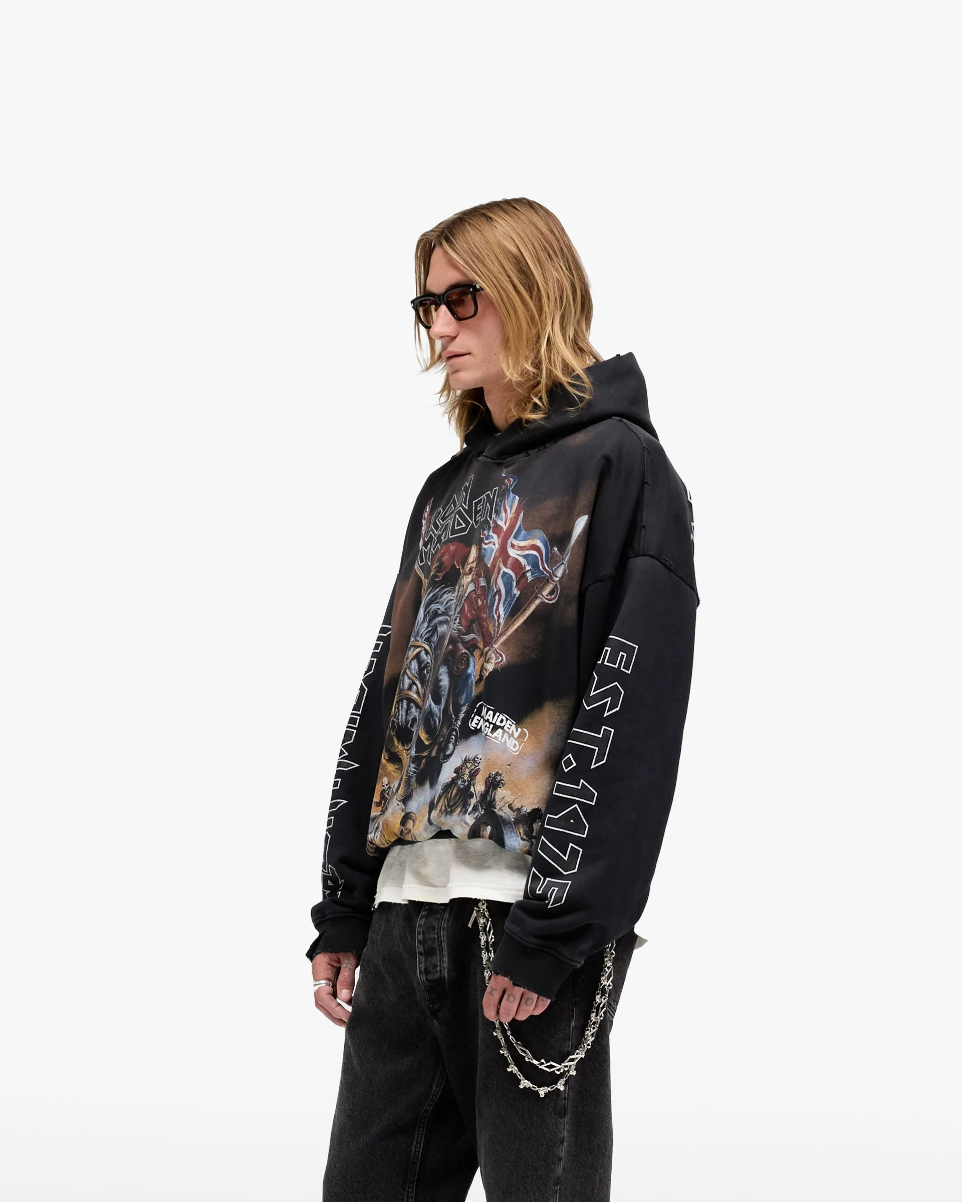 Represent X Iron Maiden Steed Hoodie - Stained Black Essentials Wear